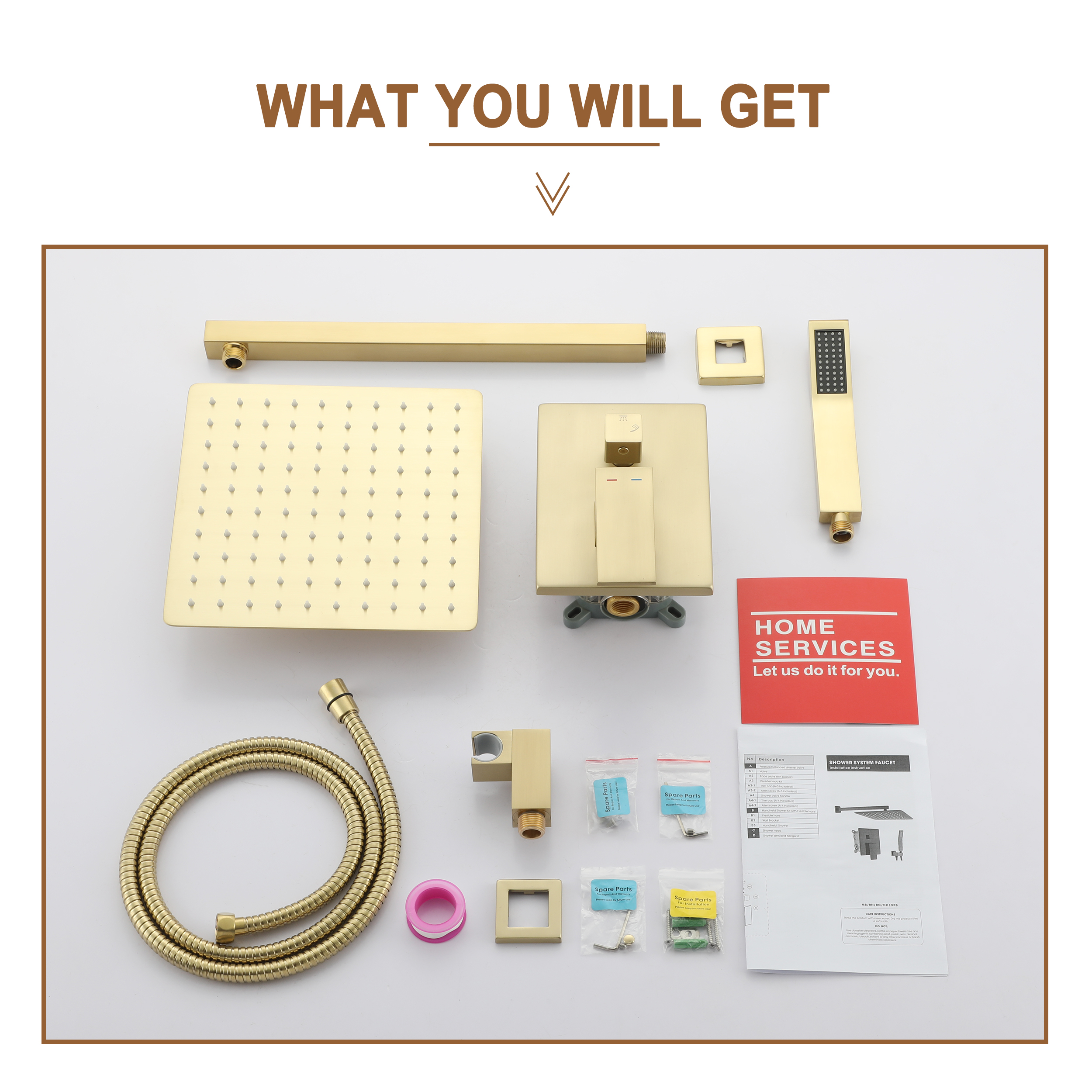 10" Brushed Gold Shower System with Hand Shower