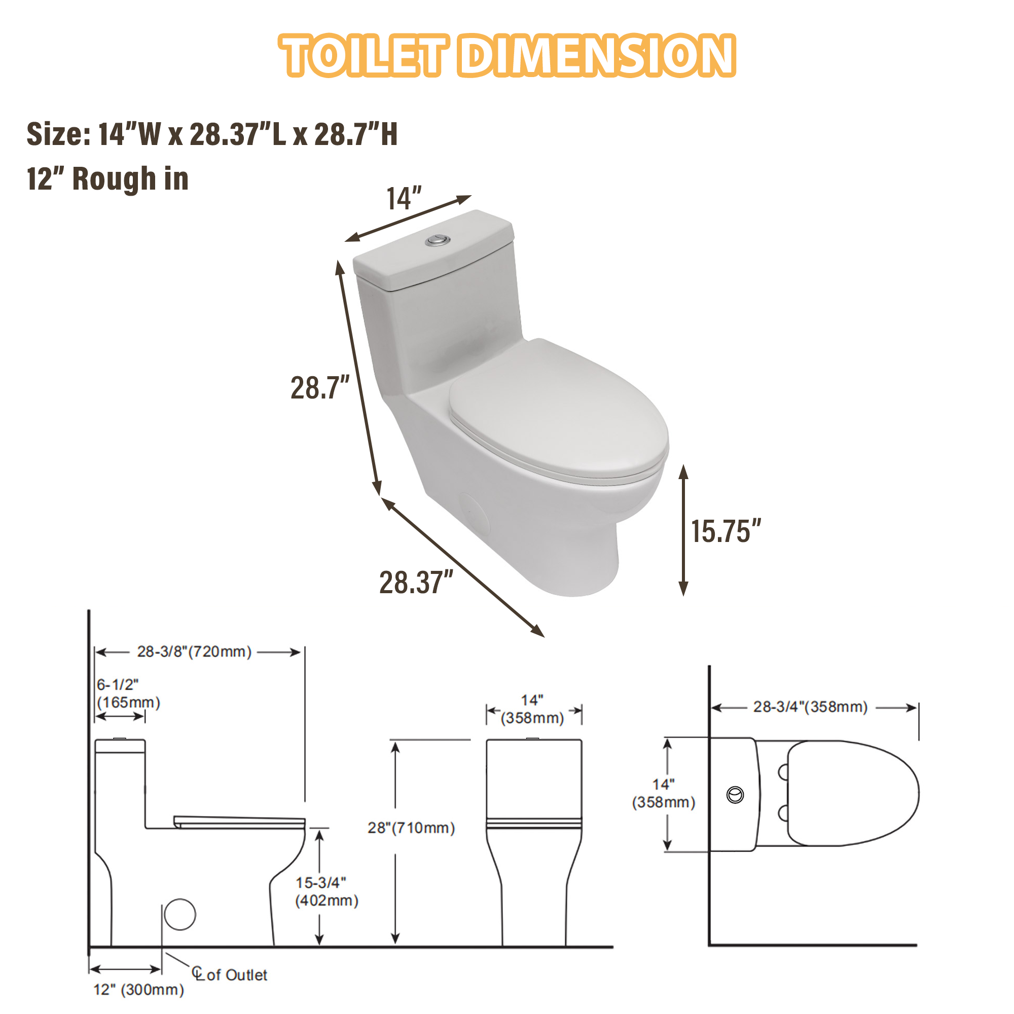 White Elongated One-Piece Toilet with Dual Flush and Seat Included