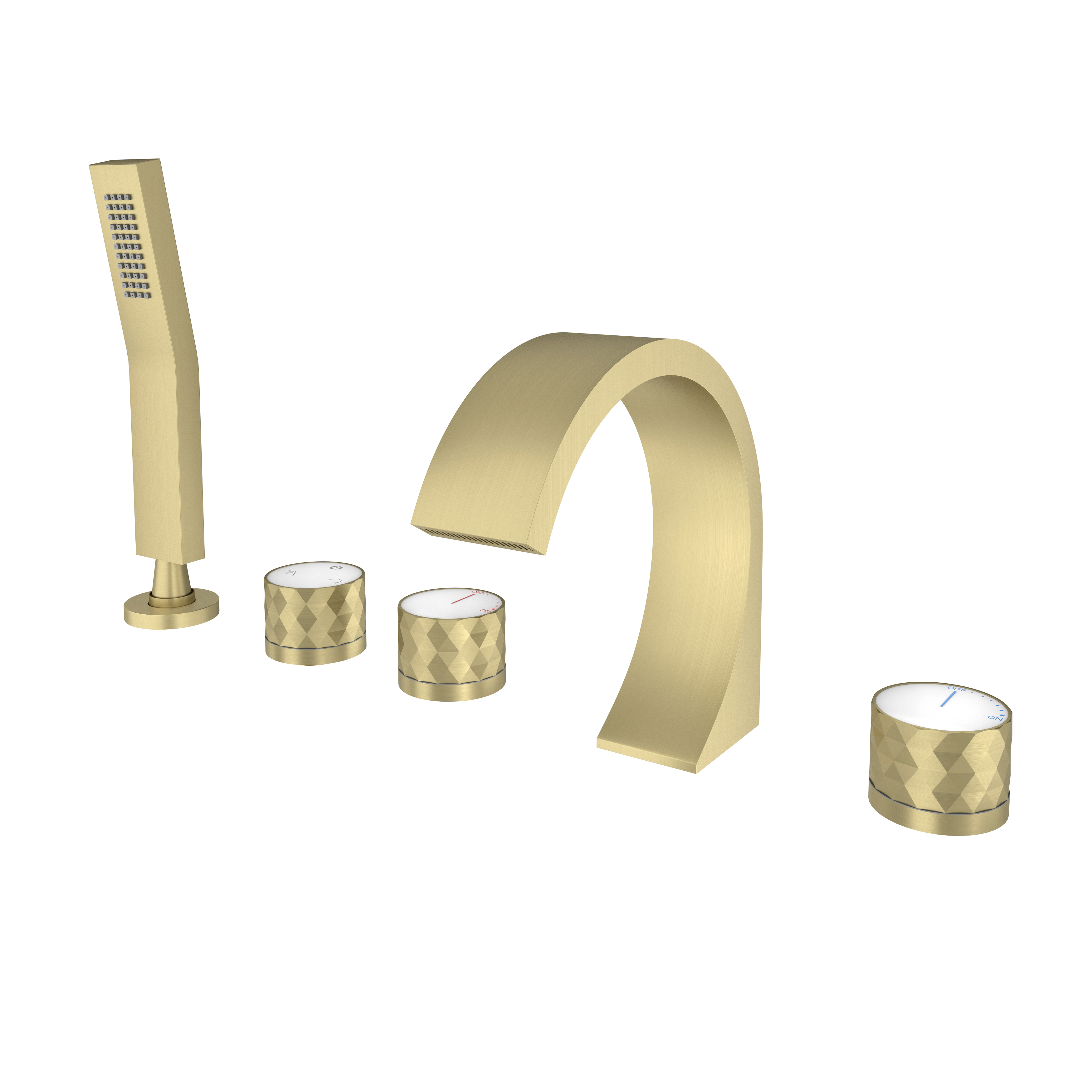 C-Shaped Curved Design 3-Handle Roman Bathtub Faucet with Hand Shower