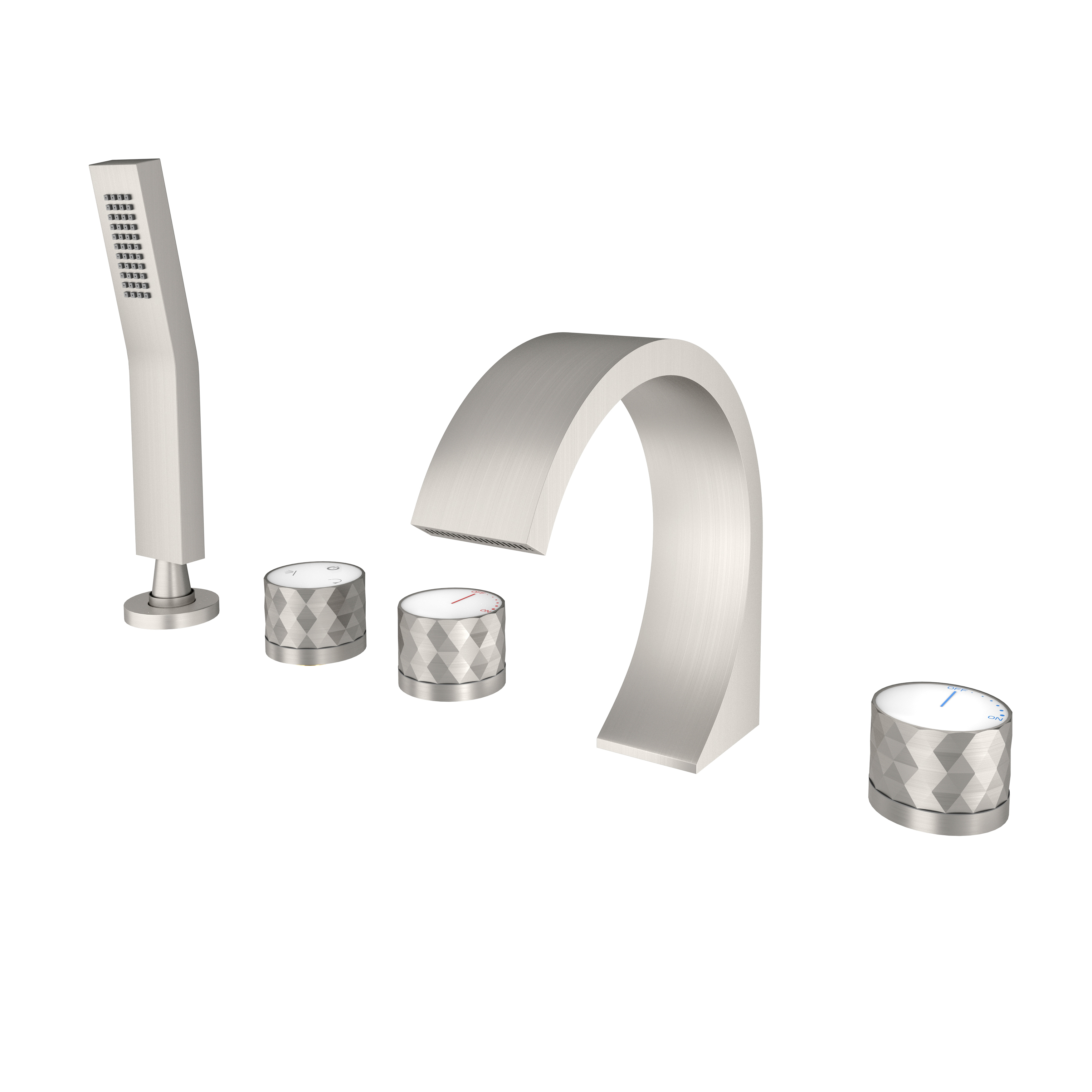 C-Shaped Curved Design 3-Handle Roman Bathtub Faucet with Hand Shower