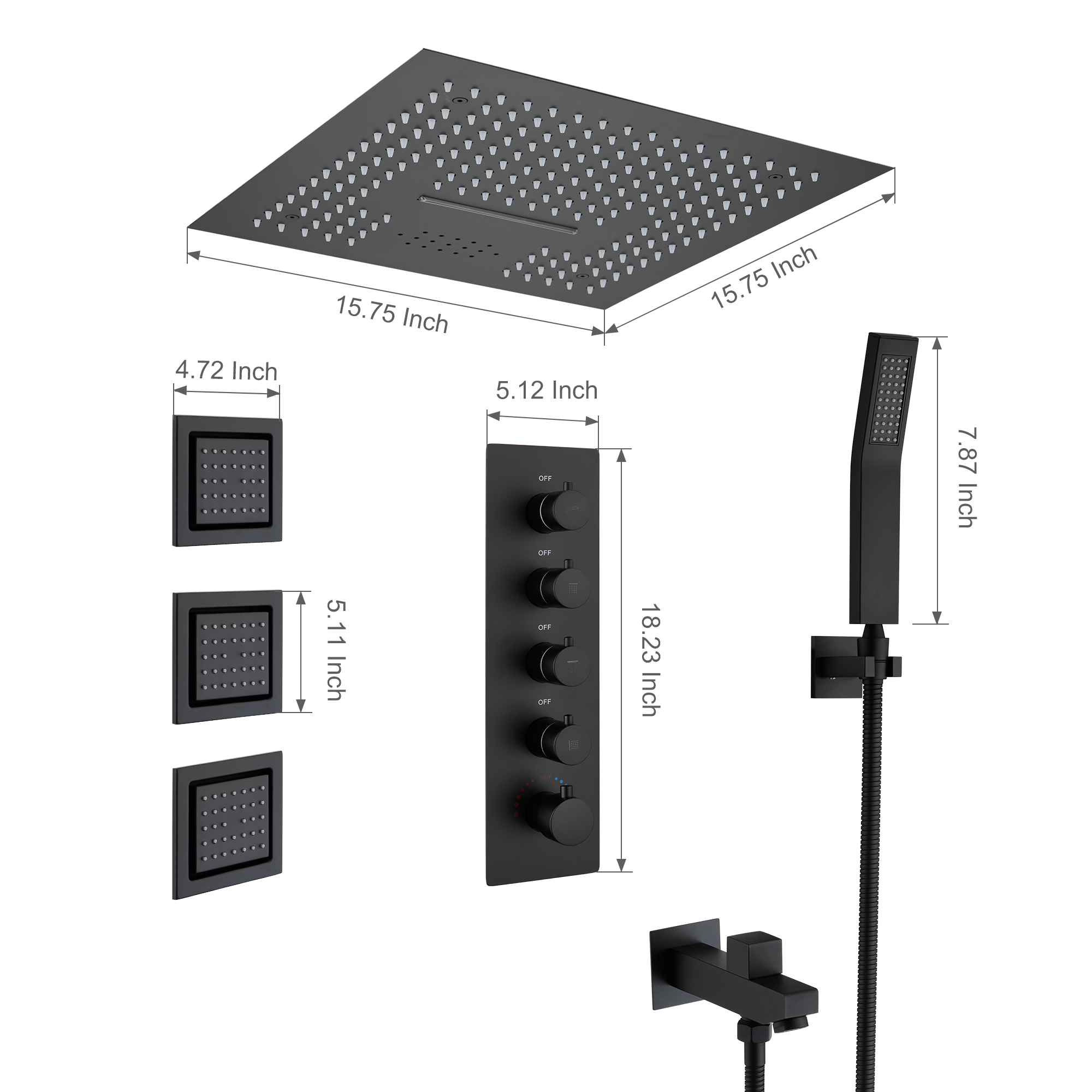 16" Ceiling-Mount 4-Way Shower System with LED Display and Music Player