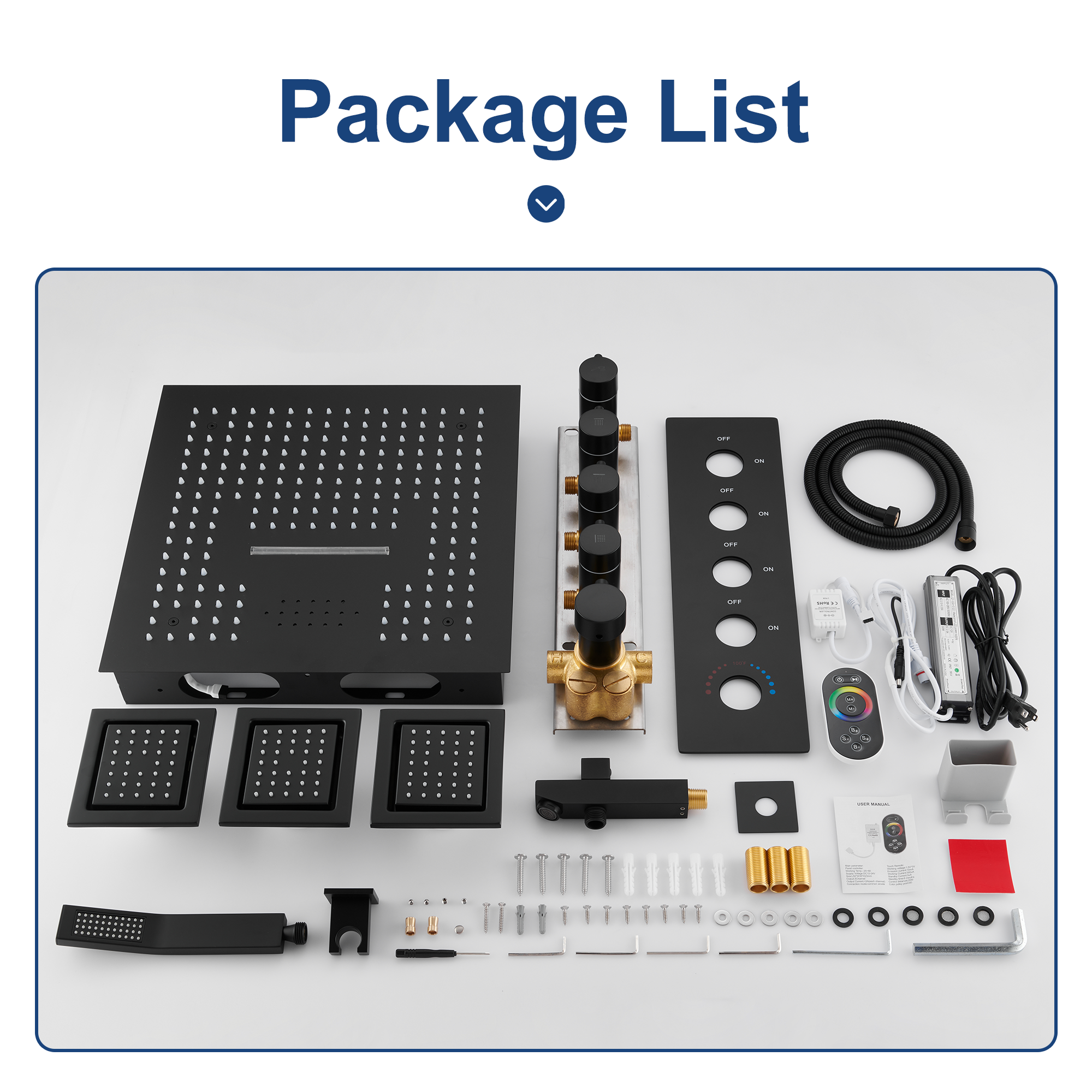 16" Ceiling-Mount 4-Way Shower System with LED Display and Music Player