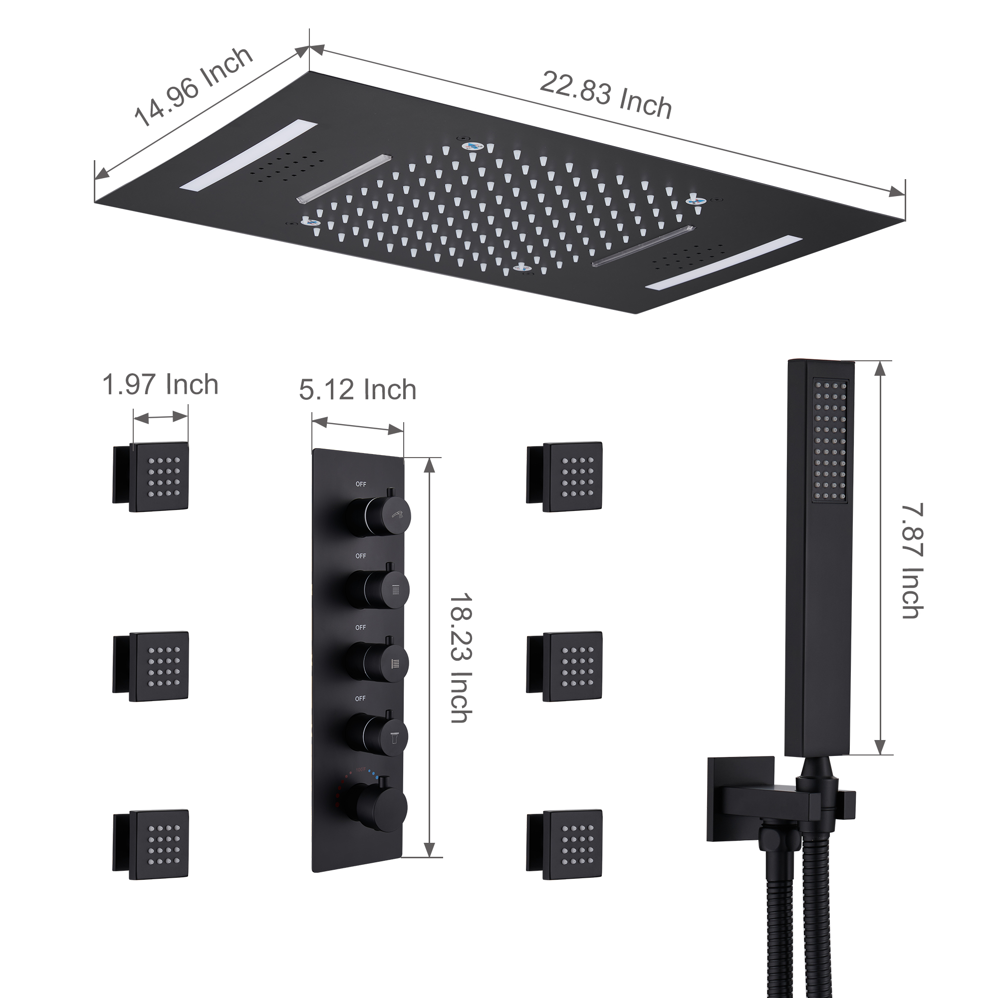 Deluxe 4-Function Thermostatic Shower System with LED Lighting & Bluetooth Music 
