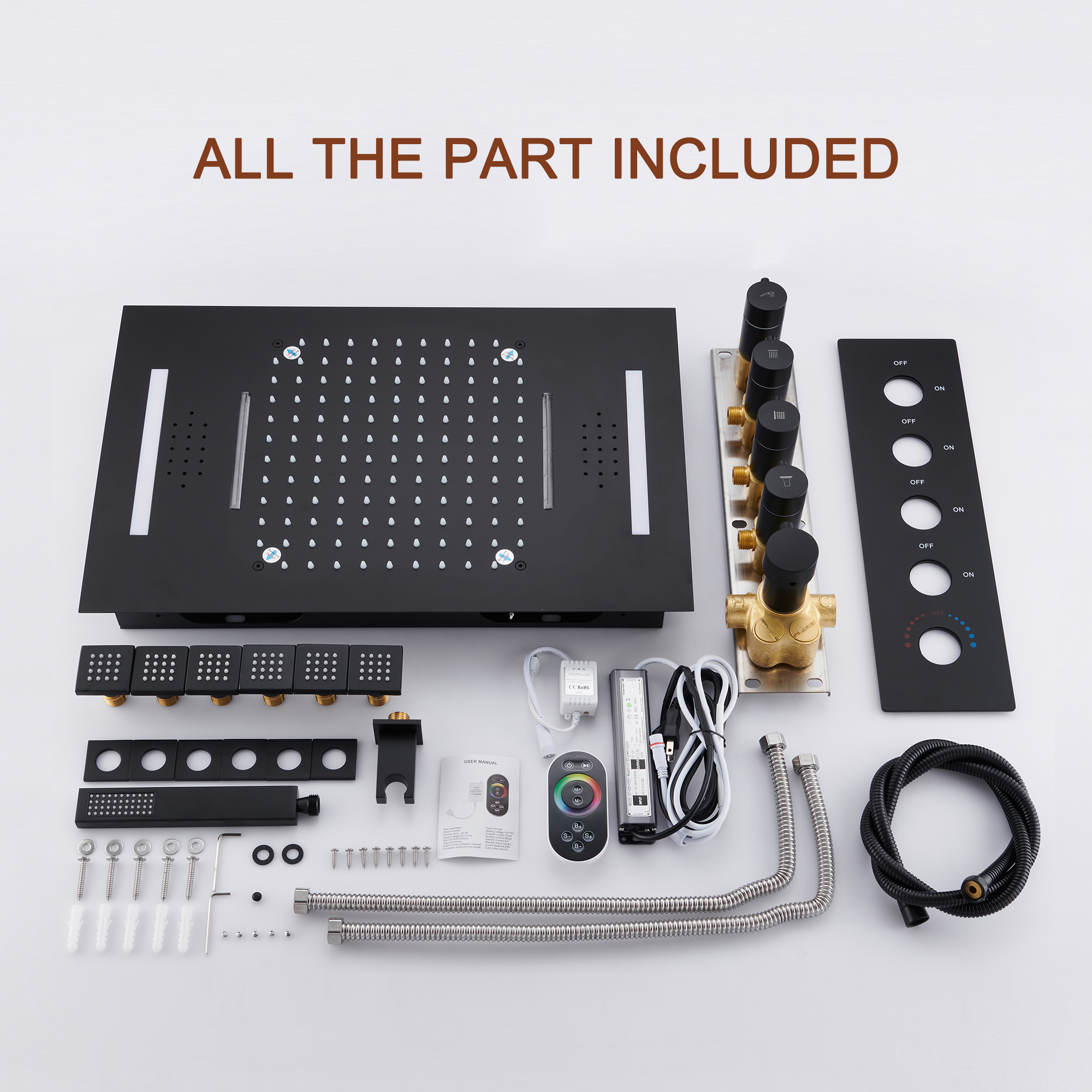 Deluxe 4-Function Thermostatic Shower System with LED Lighting & Bluetooth Music 