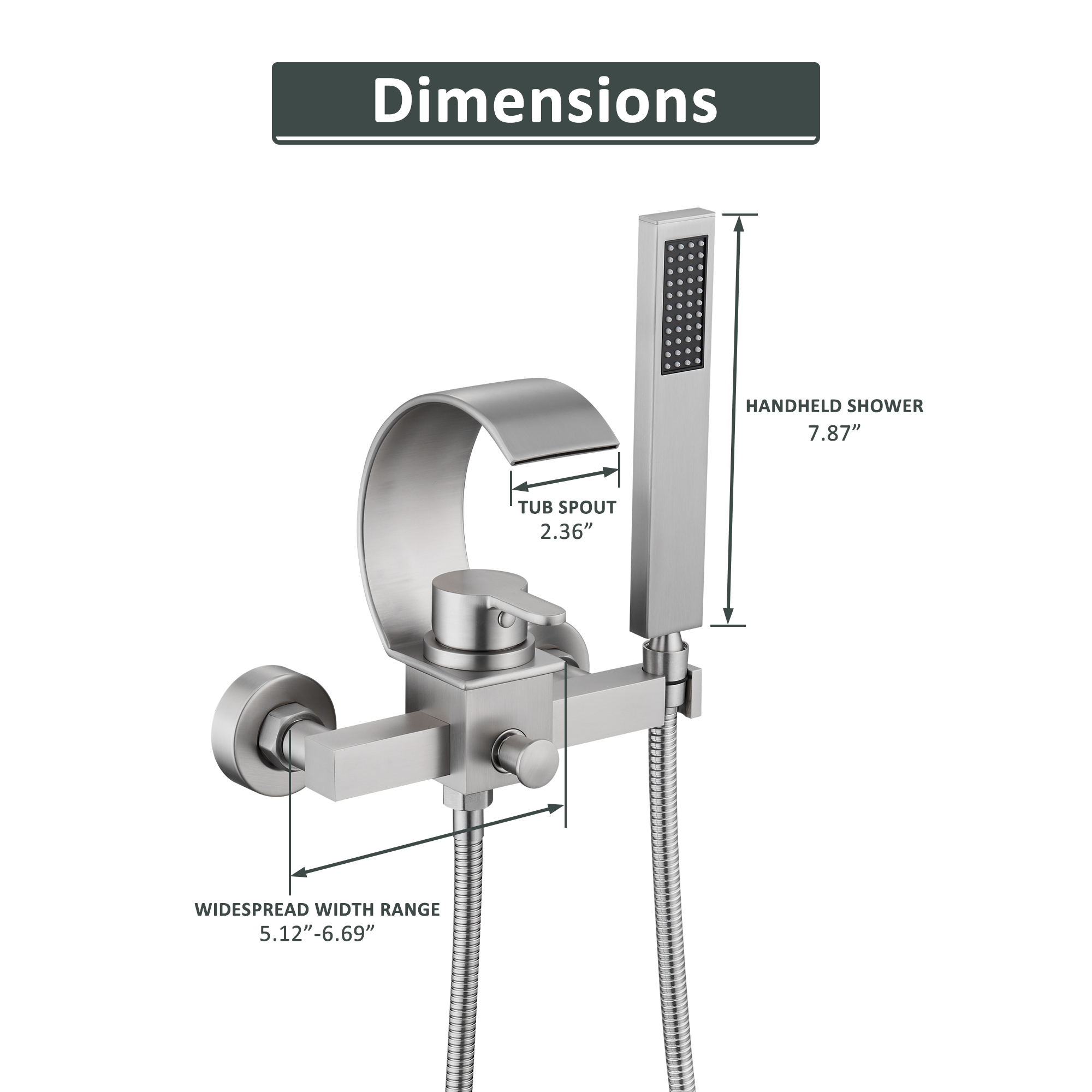 Wall-Mounted Brass Waterfall Tub Filler with Handheld Shower