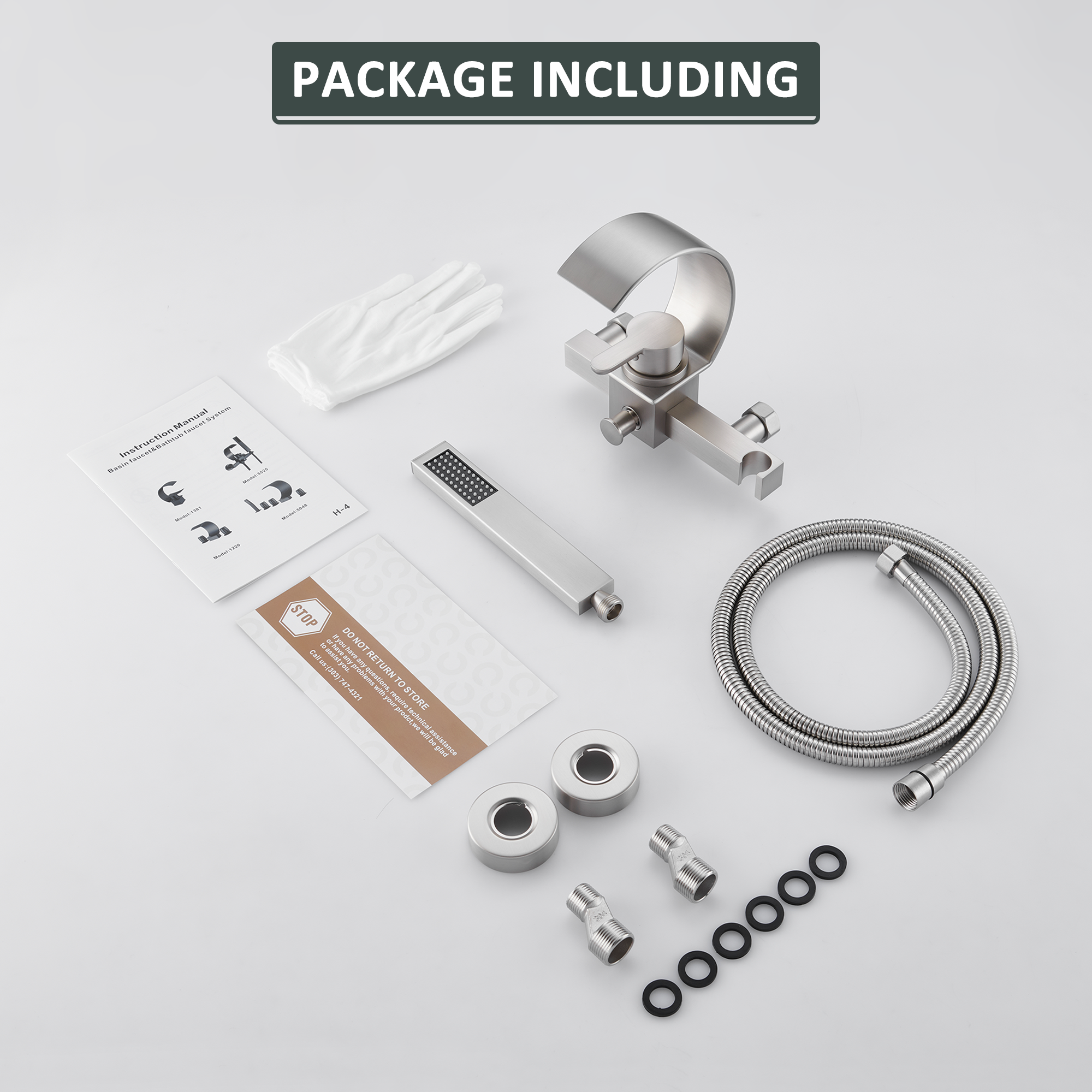 Wall-Mounted Brass Waterfall Tub Filler with Handheld Shower