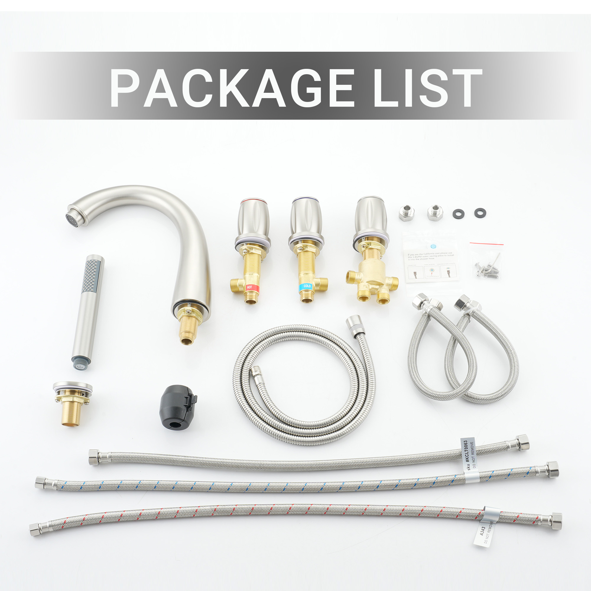 3-Handle Deck-Mounted Waterfall Roman Tub Faucet with Hand Shower