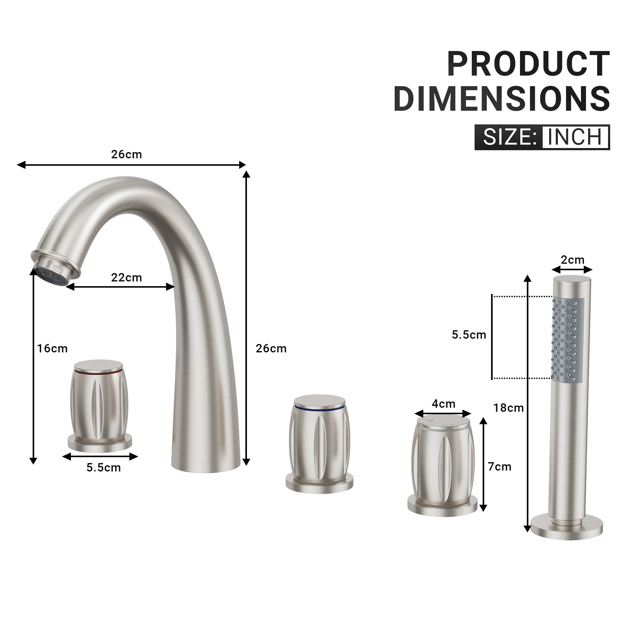 3-Handle Deck-Mounted Waterfall Roman Tub Faucet with Hand Shower