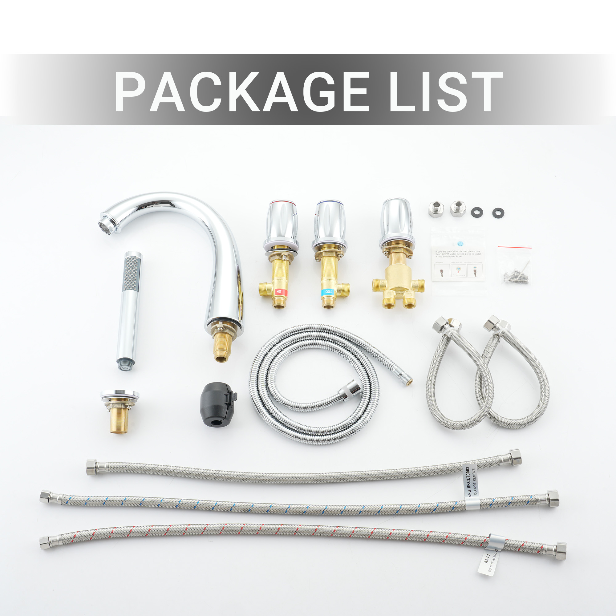 3-Handle Deck-Mounted Waterfall Roman Tub Faucet with Hand Shower