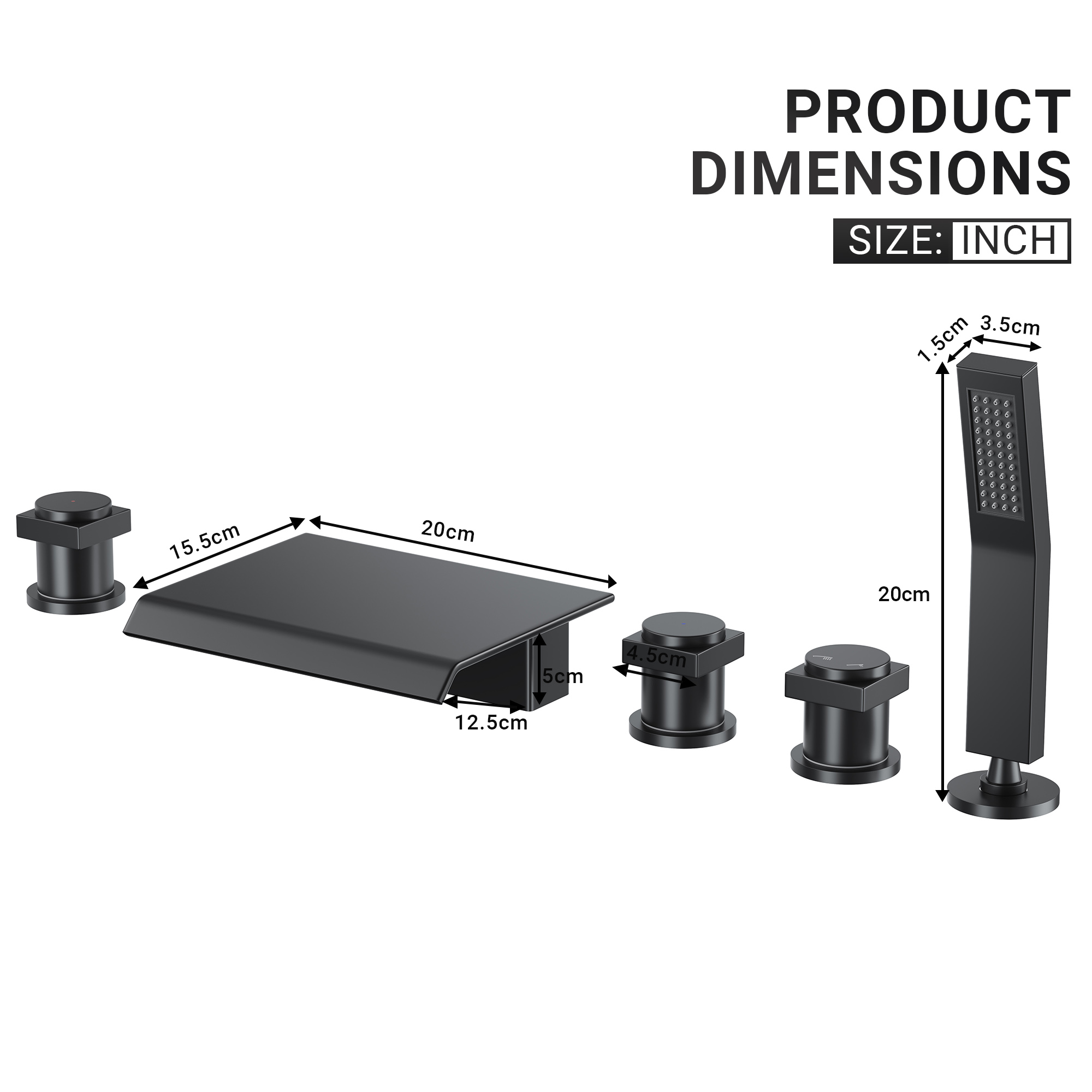 3-Handle 5 Holes Deck-Mounted Bathtub Faucet with Handheld Shower