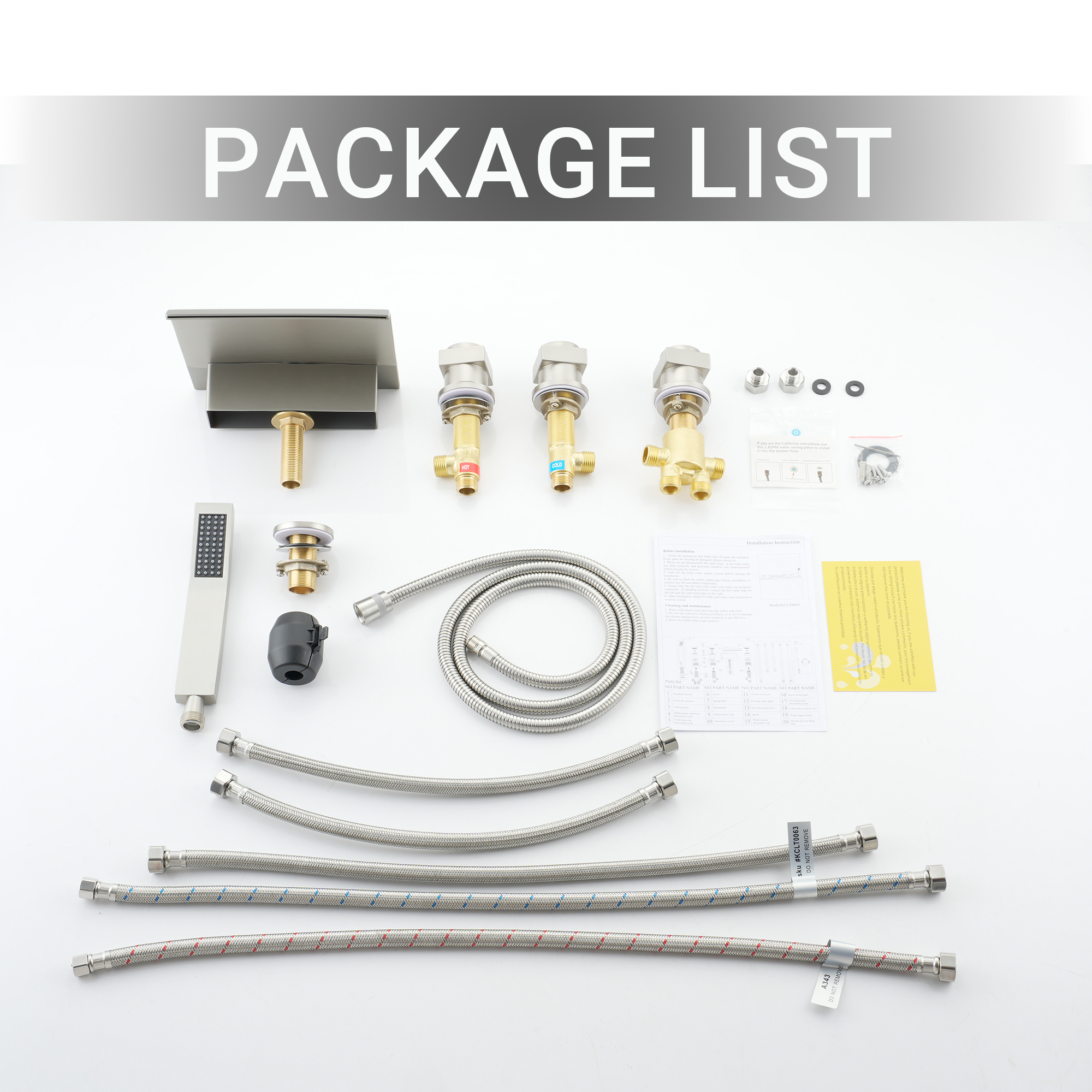 3-Handle 5 Holes Deck-Mounted Bathtub Faucet with Handheld Shower