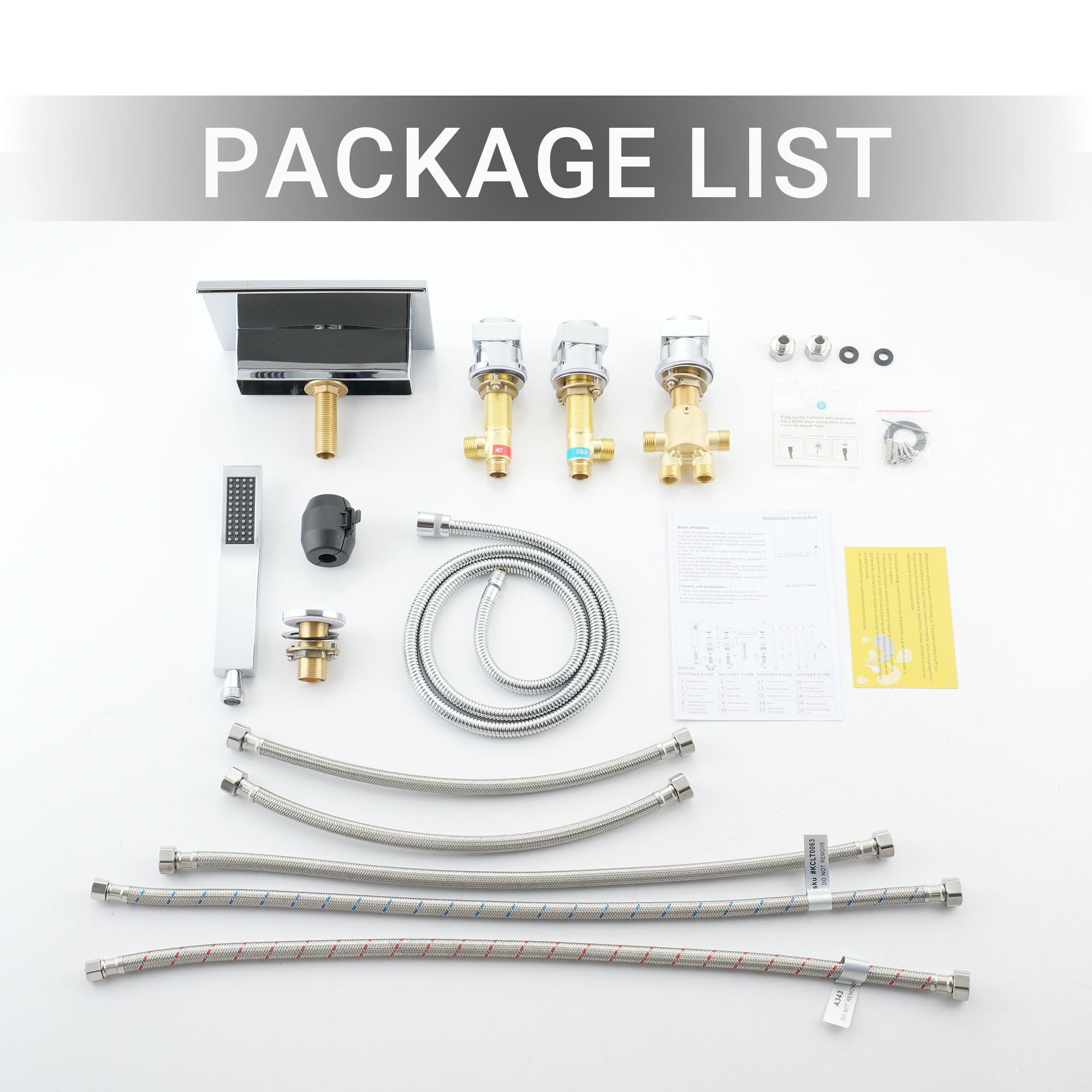 3-Handle 5 Holes Deck-Mounted Bathtub Faucet with Handheld Shower