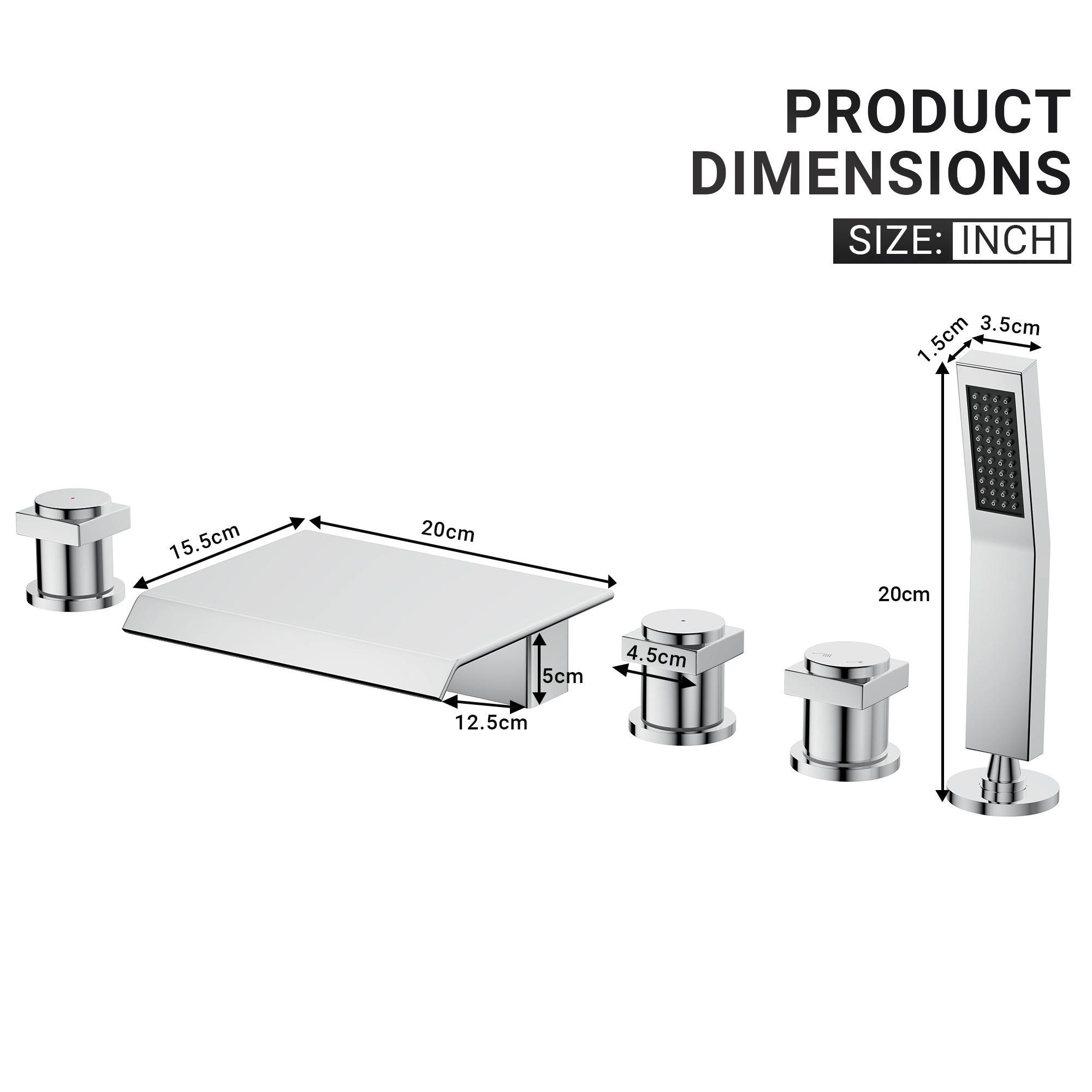 3-Handle 5 Holes Deck-Mounted Bathtub Faucet with Handheld Shower