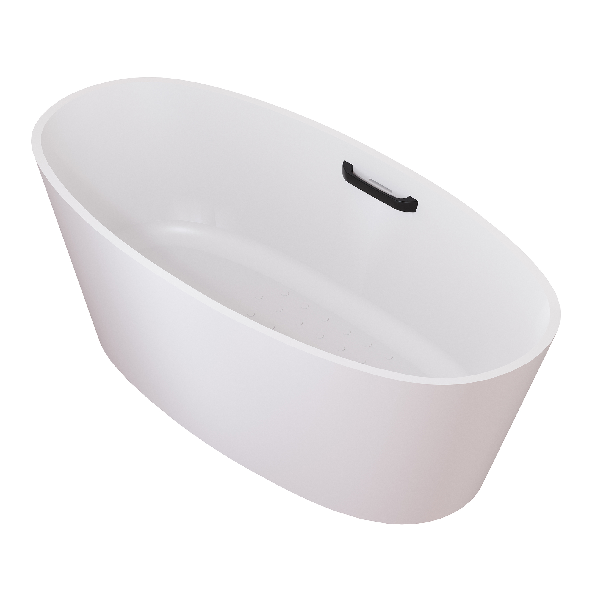 63" Matte White Solid Surface Freestanding Soaking Bathtub with One-Side Armrest