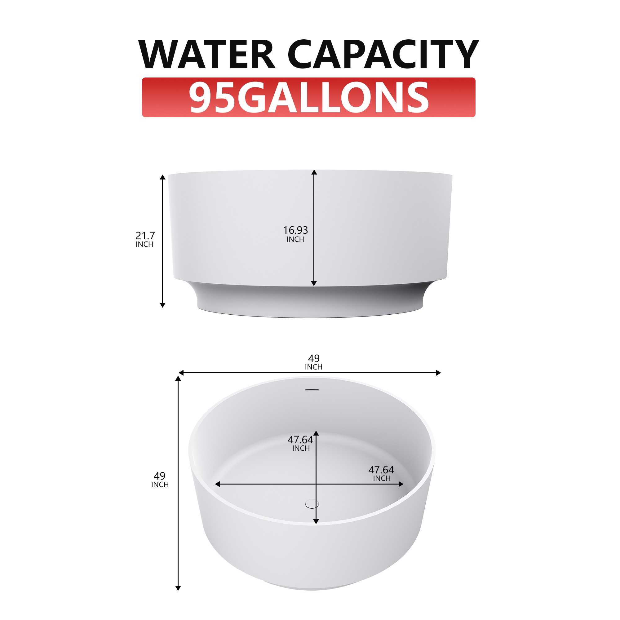 49" Round Solid Surface Freestanding Soaking Bathtub for Family Relaxation