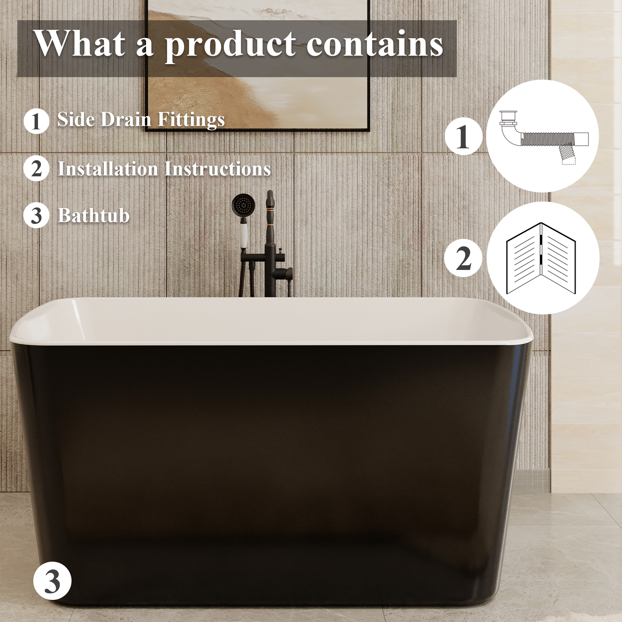 49" Acrylic Freestanding Japanese Soaking Bathtub with Sit-In Design