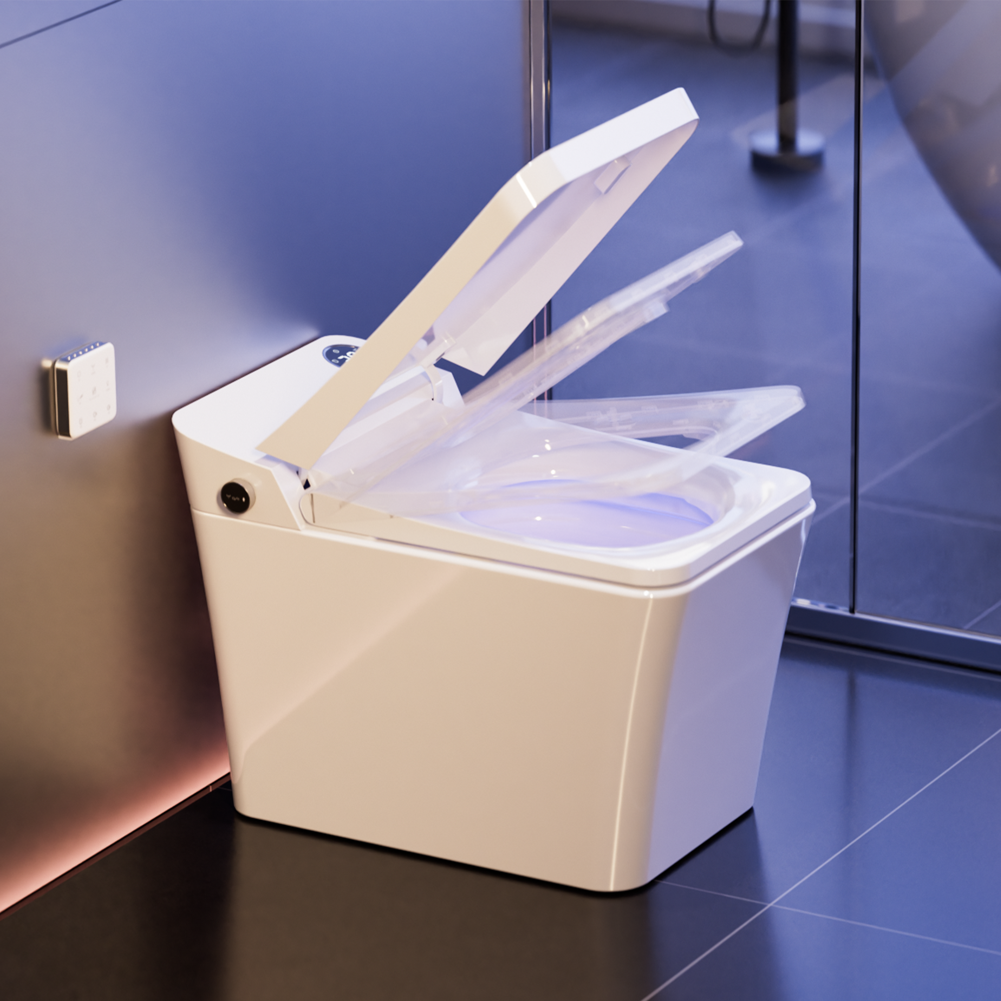 Elongated White Square-Shaped Tankless Smart Bidet Toilet