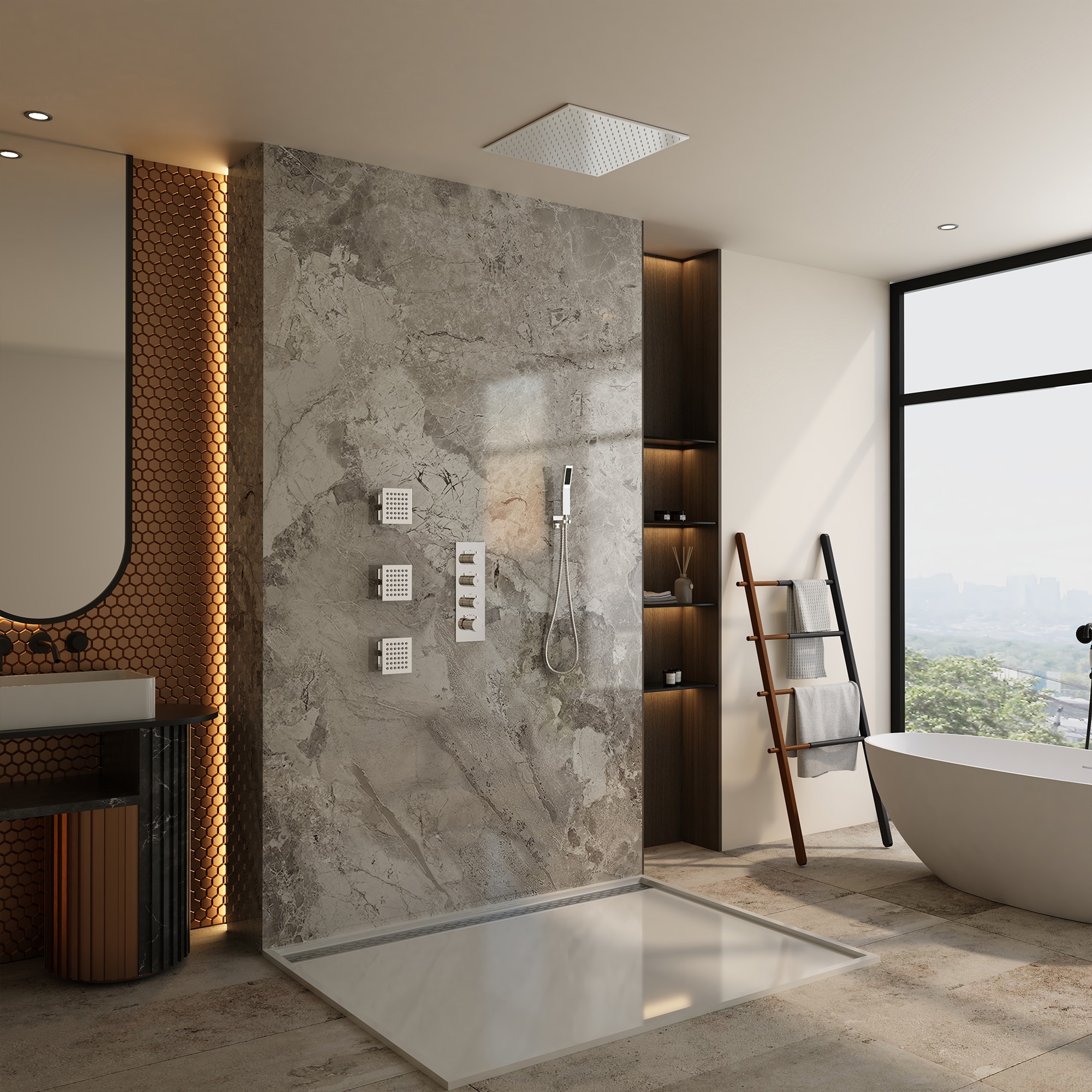 20" Luxury 3-in-1 Shower System with Shower Handheld and Body Jets