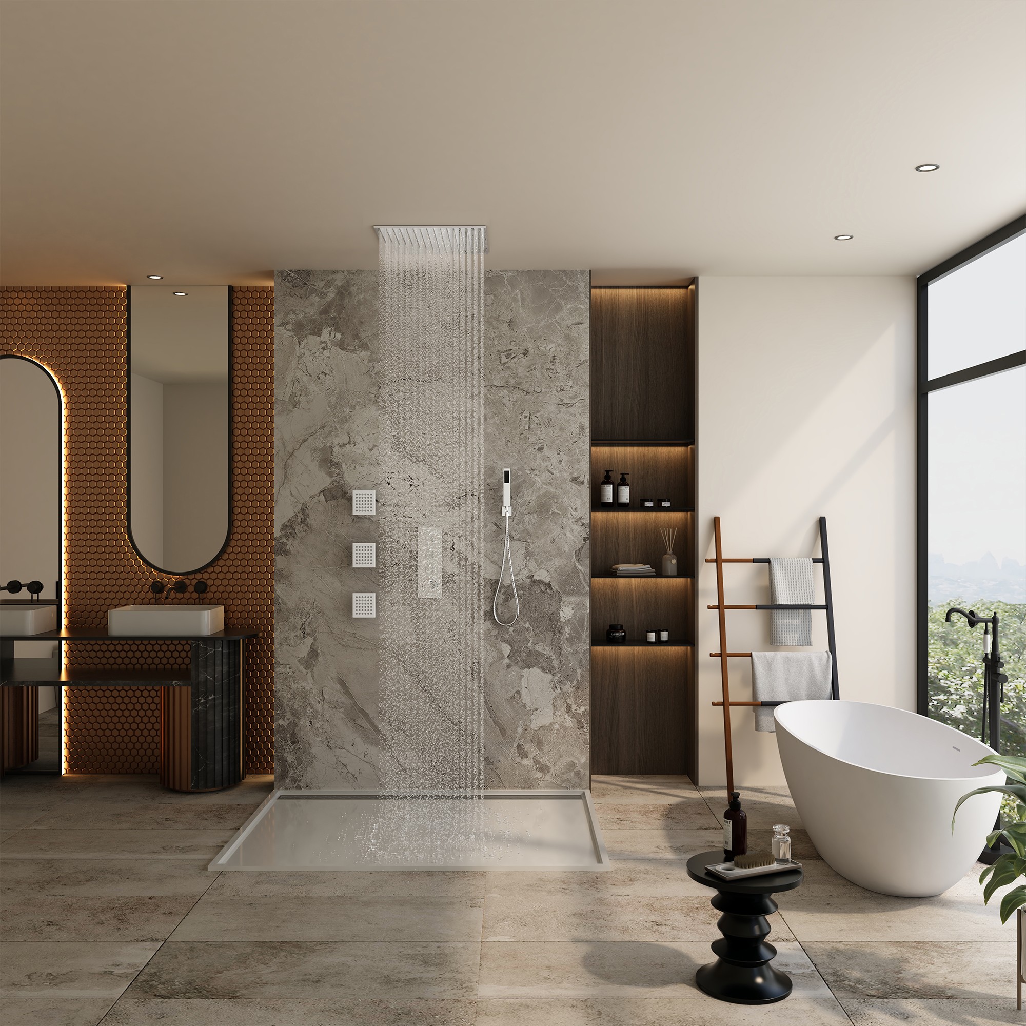 20" Luxury 3-in-1 Shower System with Shower Handheld and Body Jets