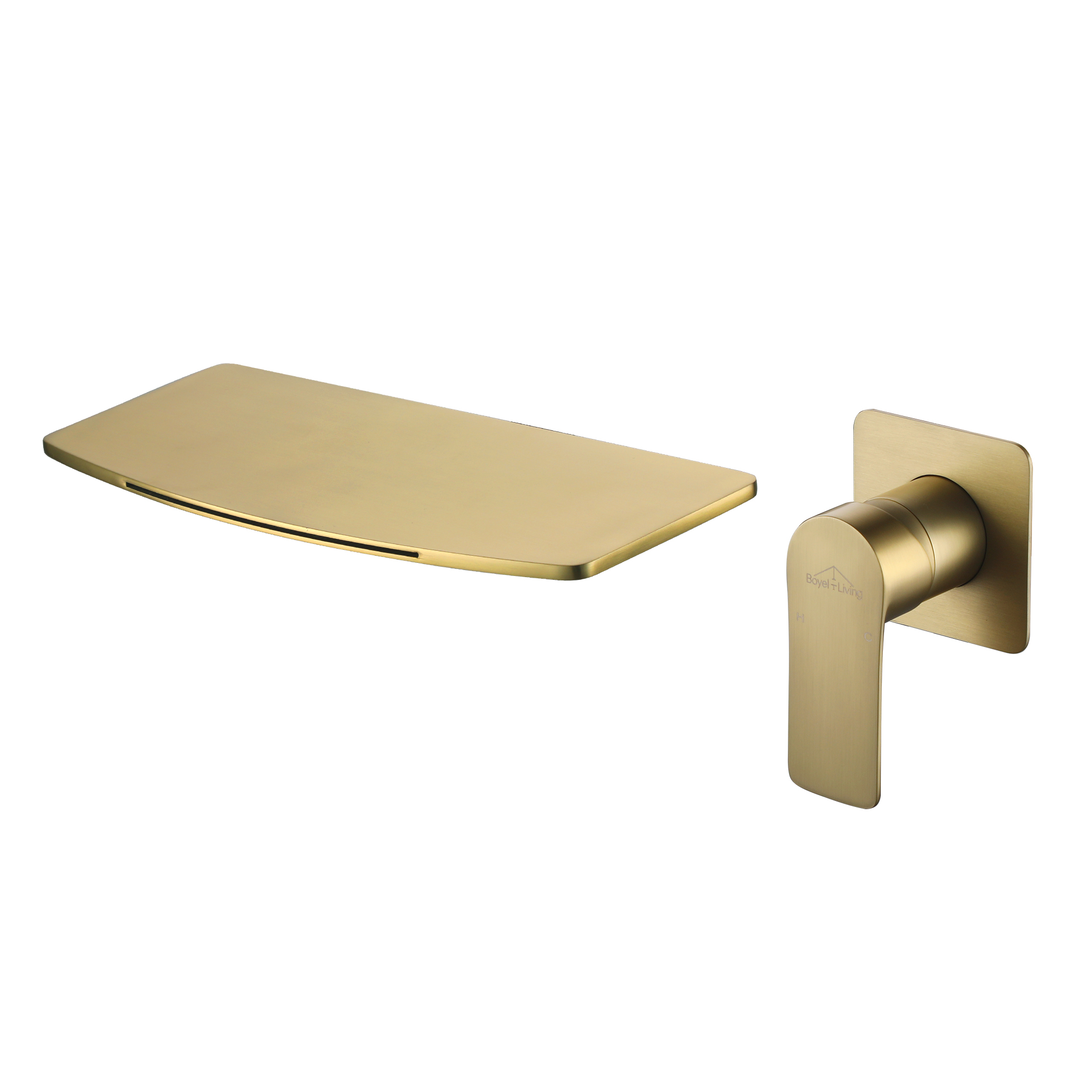 Brushed Gold Waterfall Bathroom Sink Faucet 1- Handle Wall Mount Lavatory Faucet Mixer Tap Solid Brass