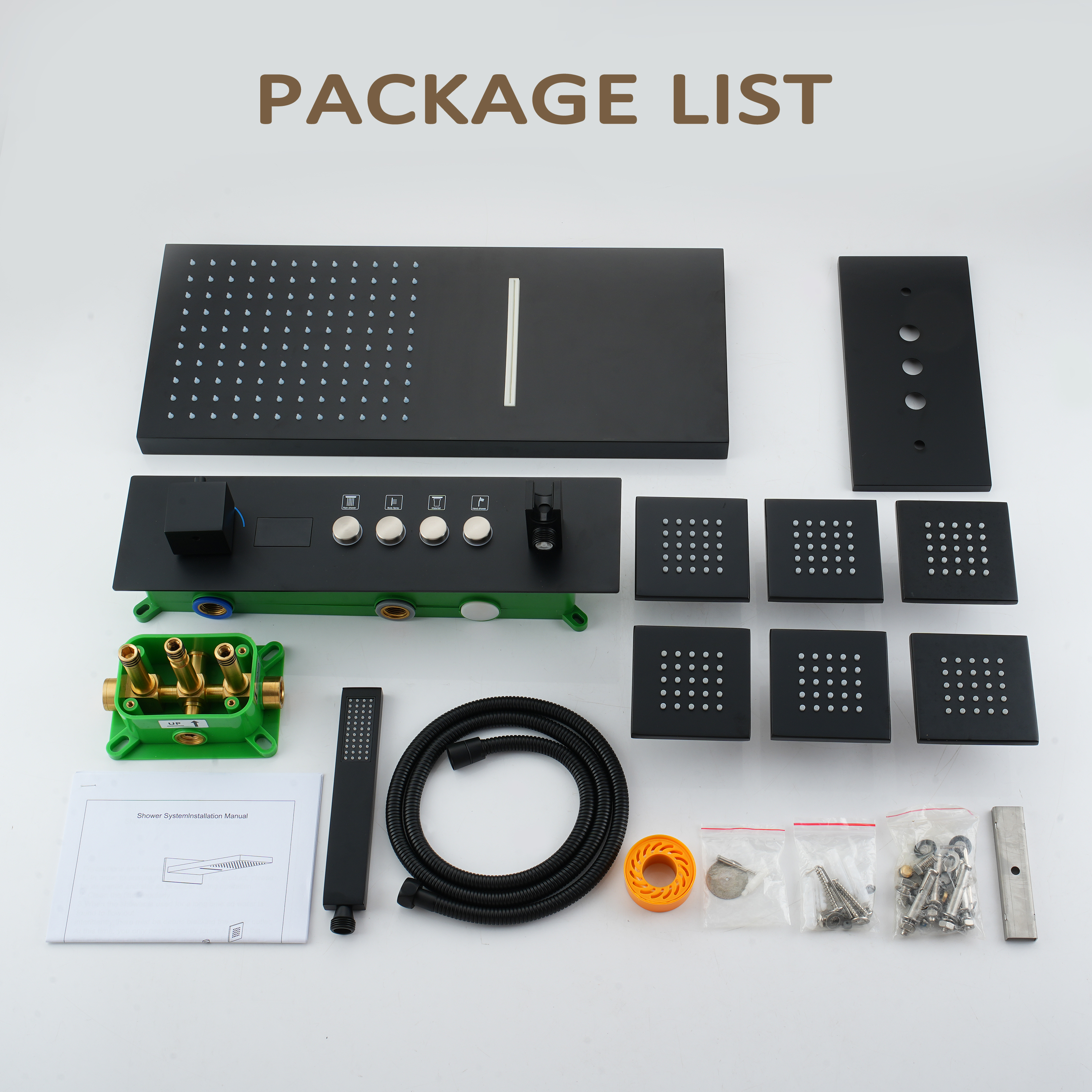 22*9 inch 4-Function Thermostatic Shower System with Digital Display and 6 Body Jets