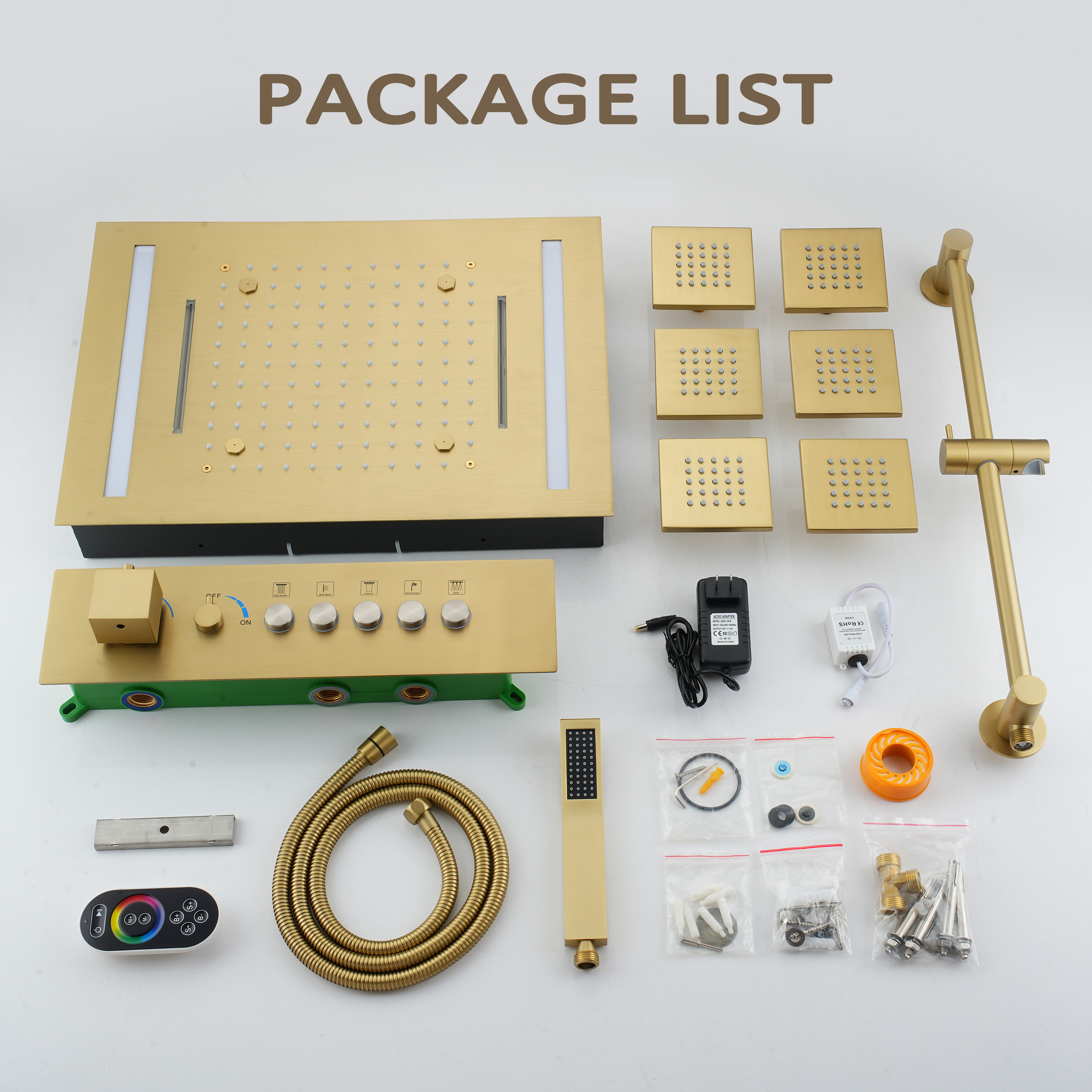 20*14 inch 5-Function Luxury Shower System with LED Lights and Slide Bar