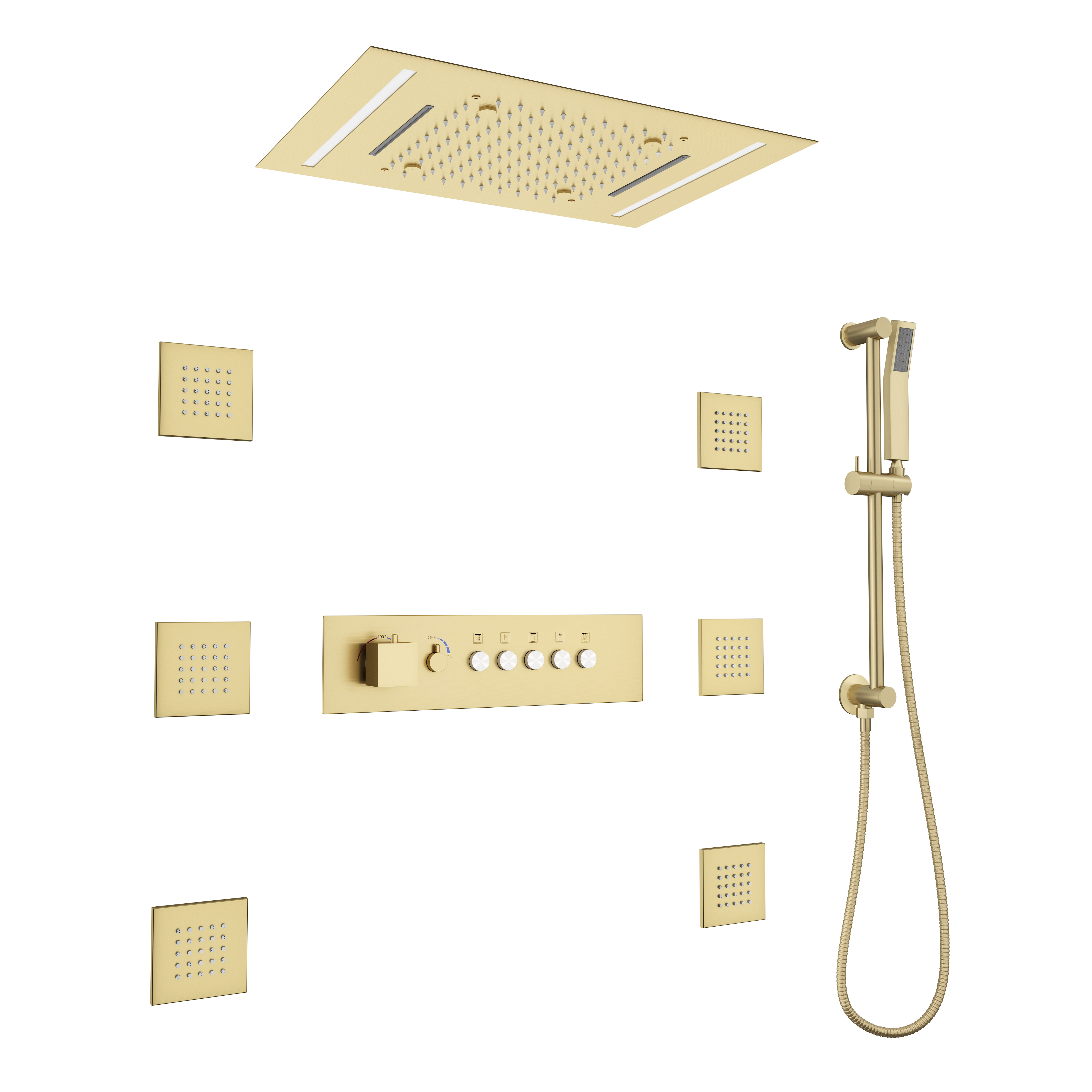 20*14 inch 5-Function Luxury Shower System with LED Lights and Slide Bar