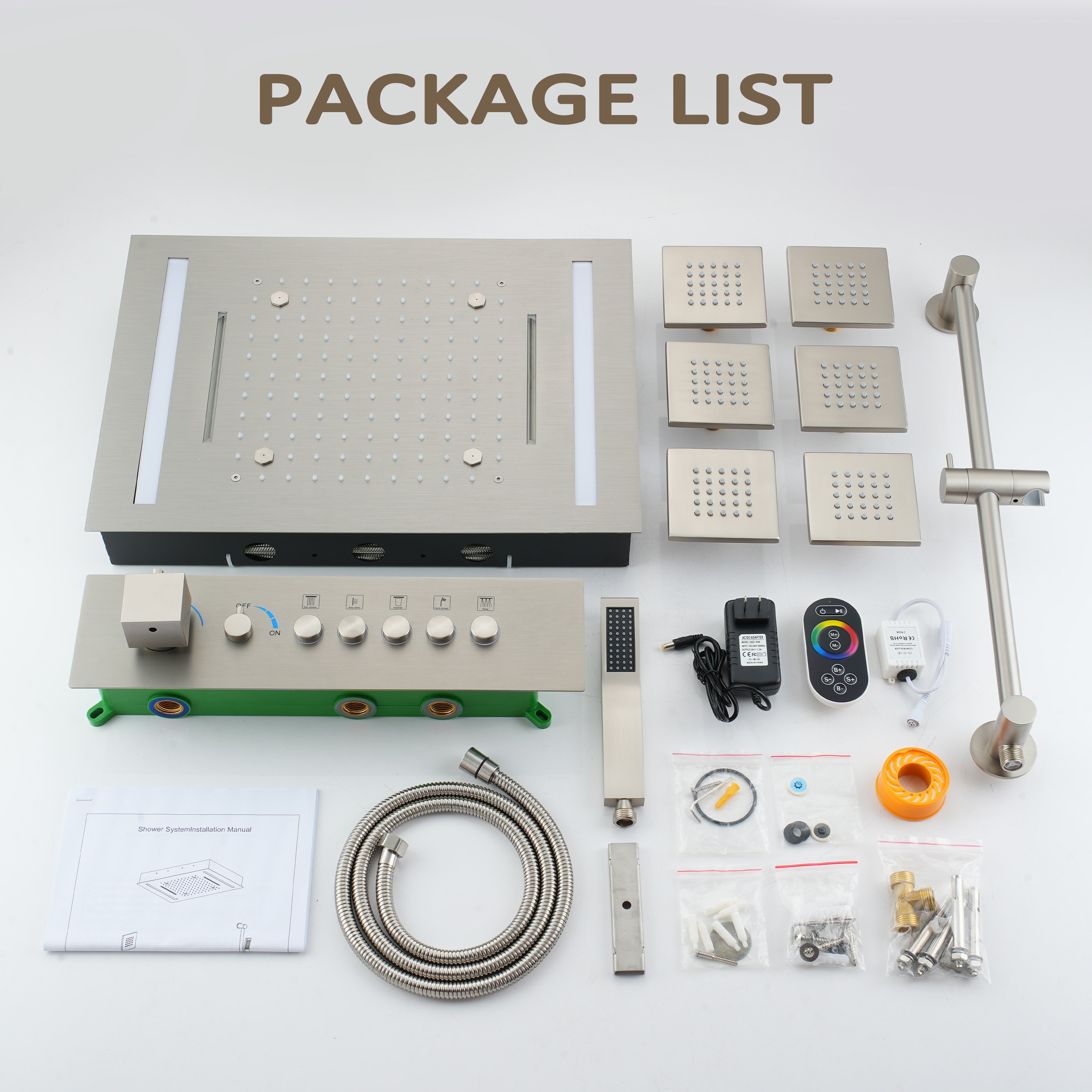 20*14 inch 5-Function Luxury Shower System with LED Lights and Slide Bar