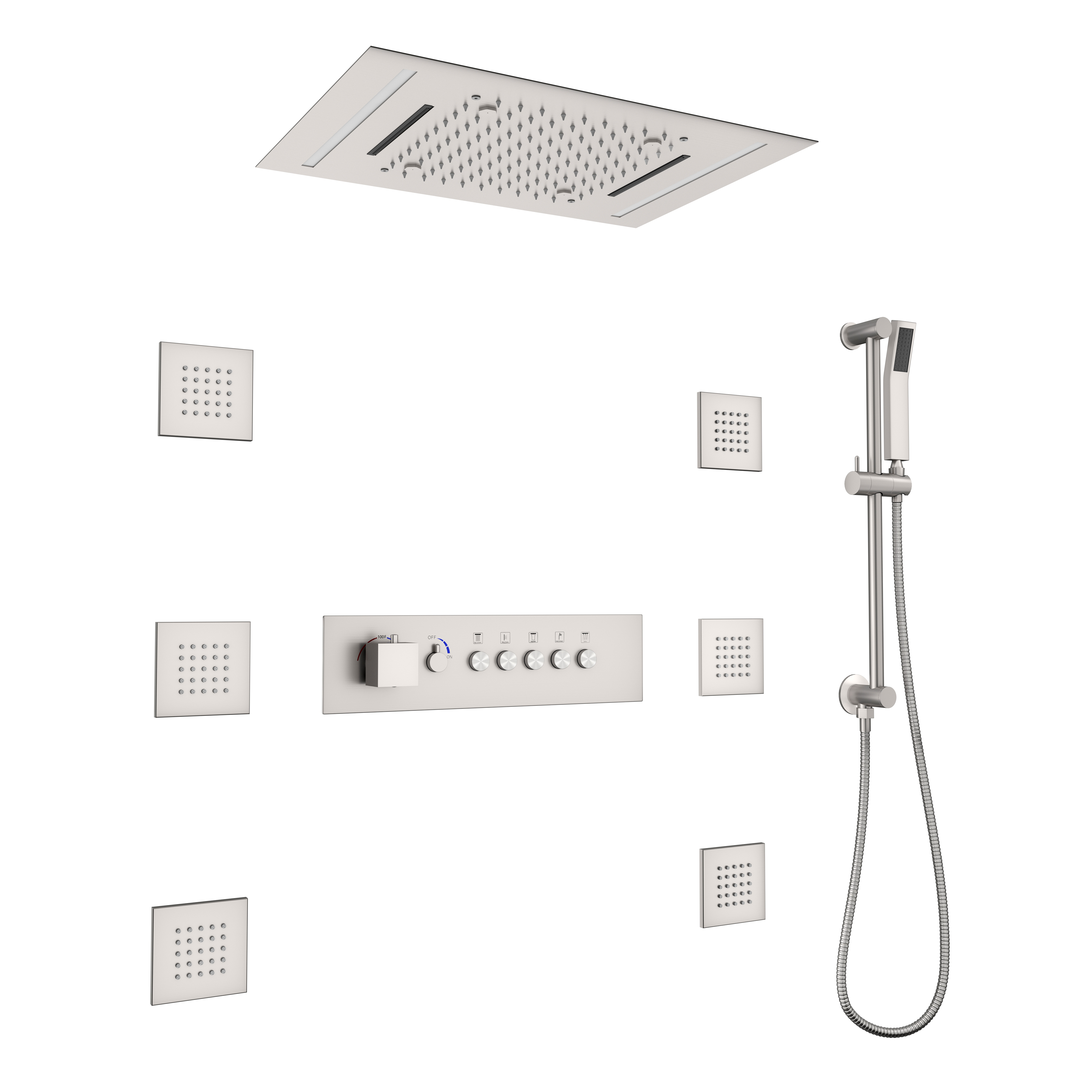 20*14 inch 5-Function Luxury Shower System with LED Lights and Slide Bar