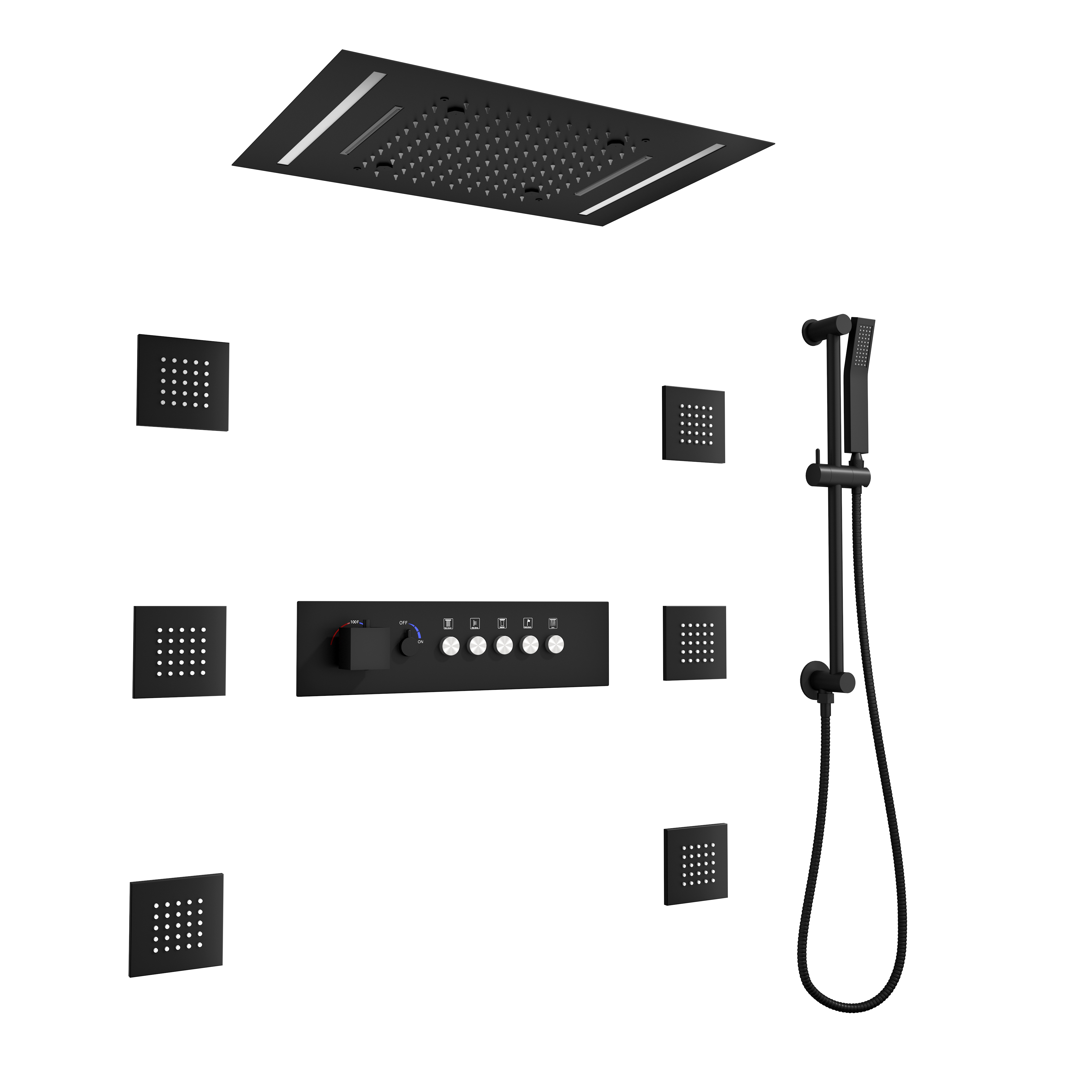 20*14 inch 5-Function Luxury Shower System with LED Lights and Slide Bar