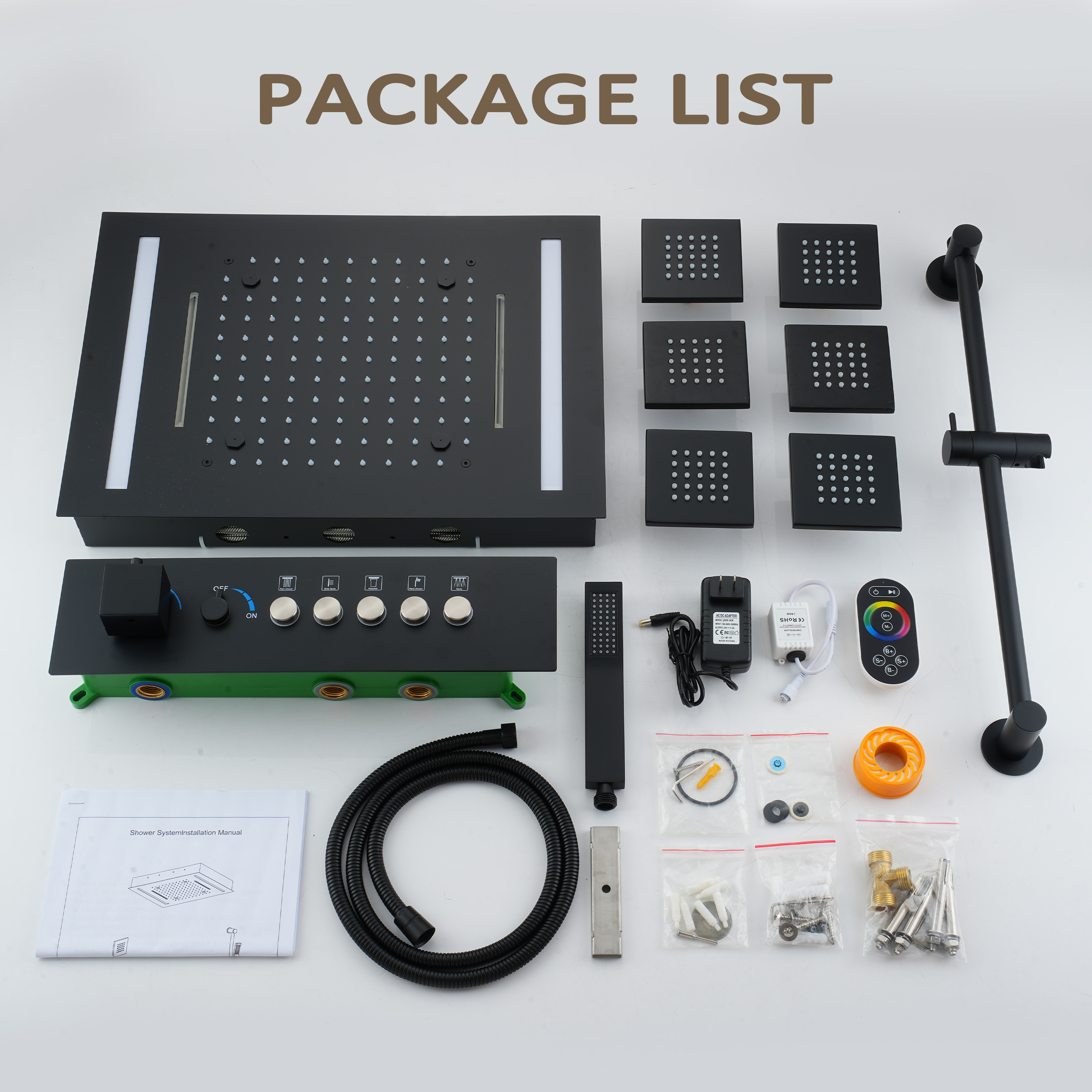 20*14 inch 5-Function Luxury Shower System with LED Lights and Slide Bar