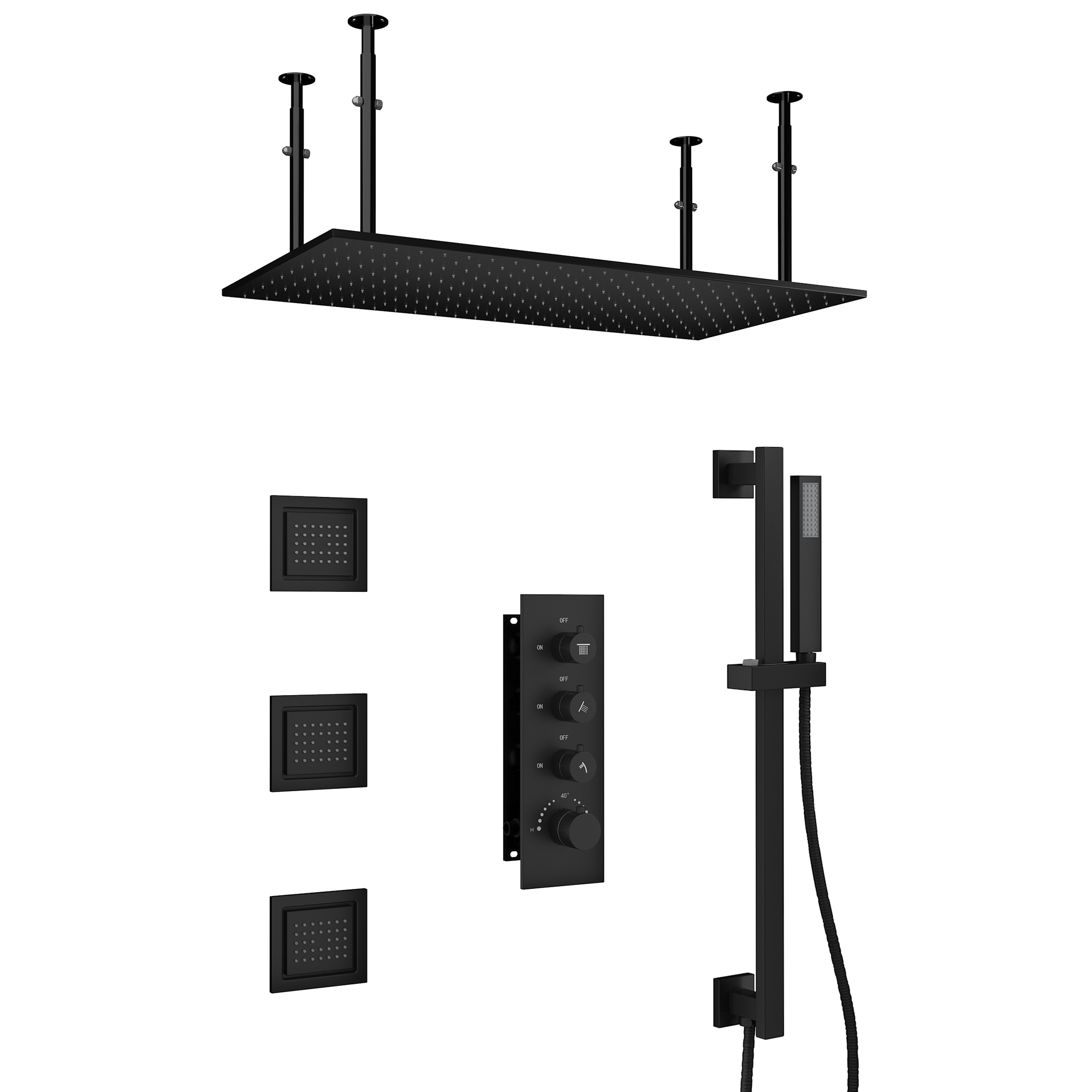 32" x 16" 3-Function Thermostatic Shower System with Body Jets