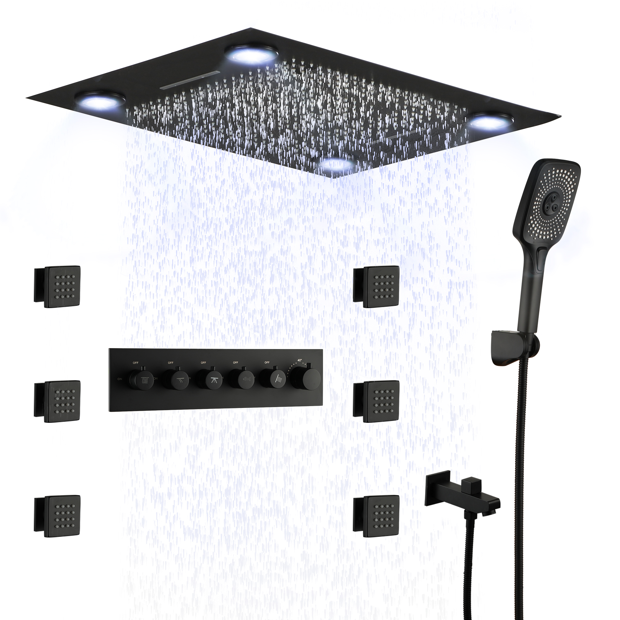 32" x 24" Luxury Shower System with Body Jets & LED Lights