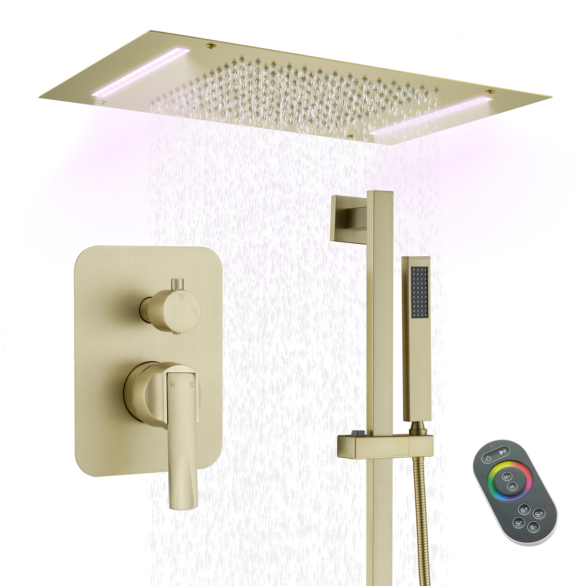 20" x 14" Ceiling-Mounted Luxury Shower System with LED Lights