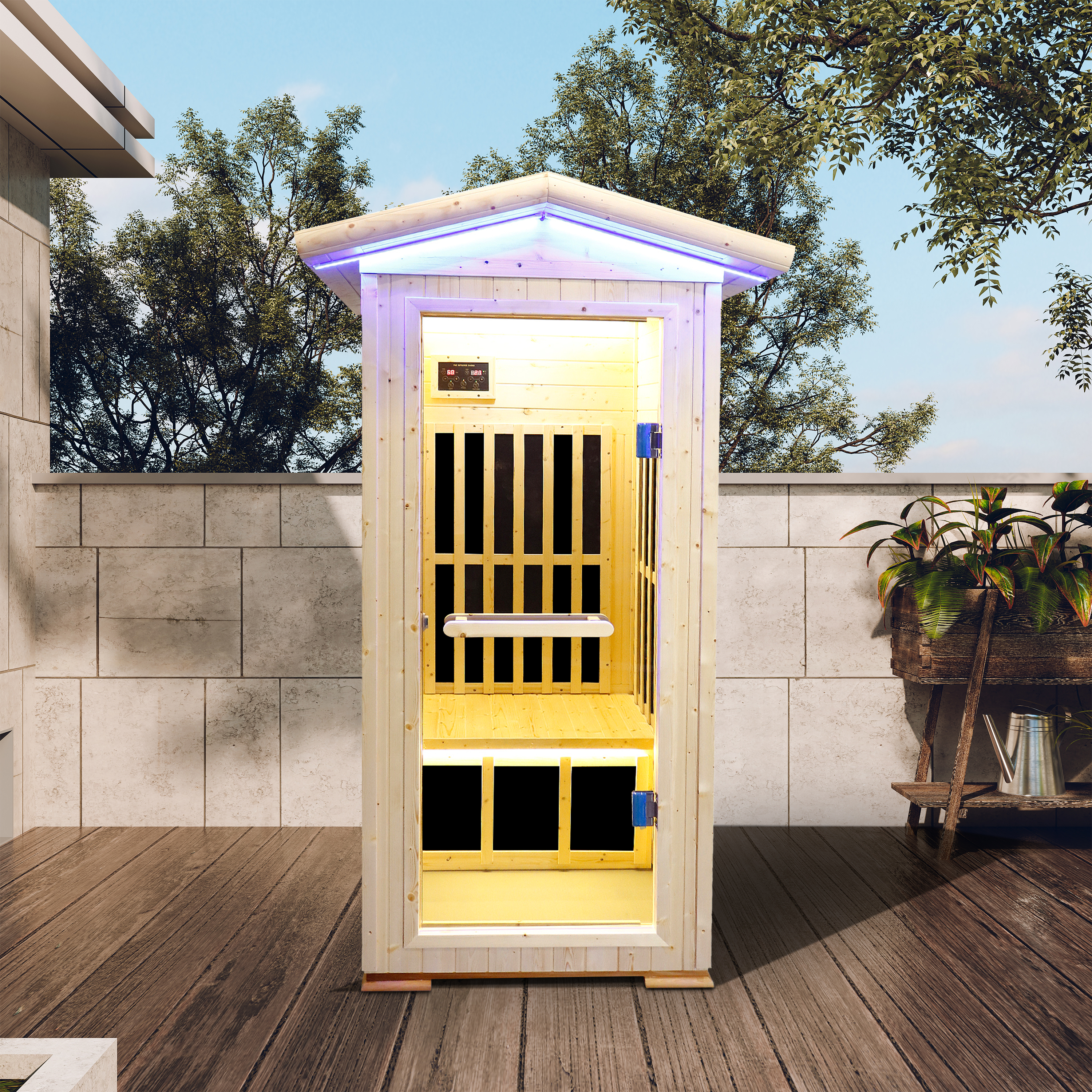 1-Person Spruce Outdoor Infrared Sauna with Bluetooth & Ambient Lighting