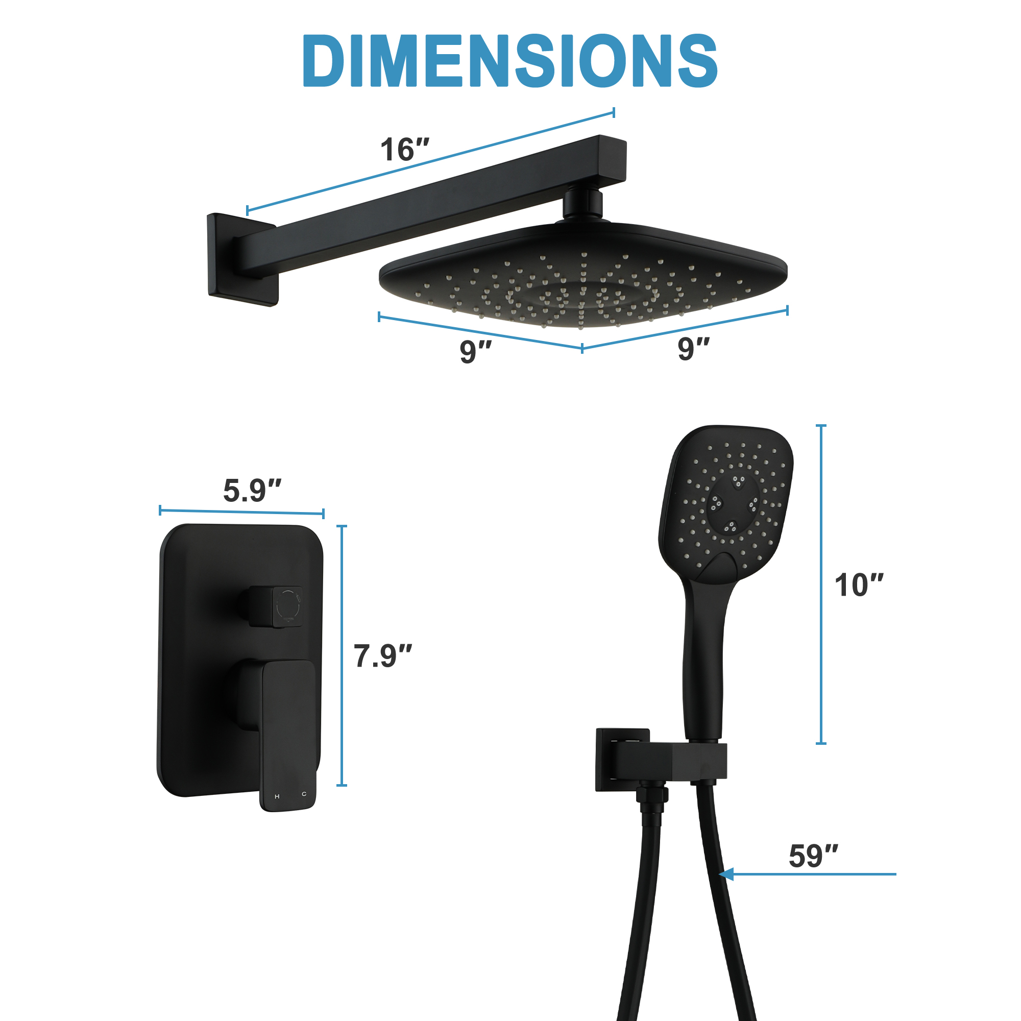 9-inch 2-Function Wall-Mounted Shower System with Handheld Shower