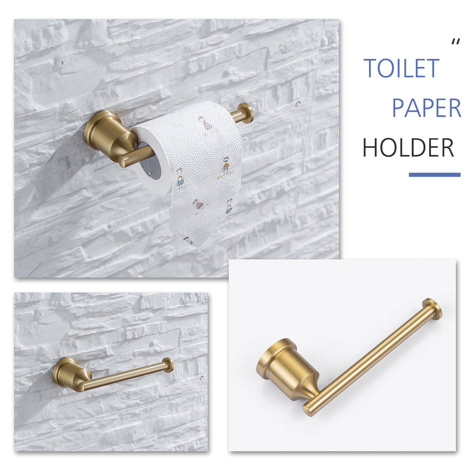 3-Piece Bathroom Hardware Set in Brushed Gold