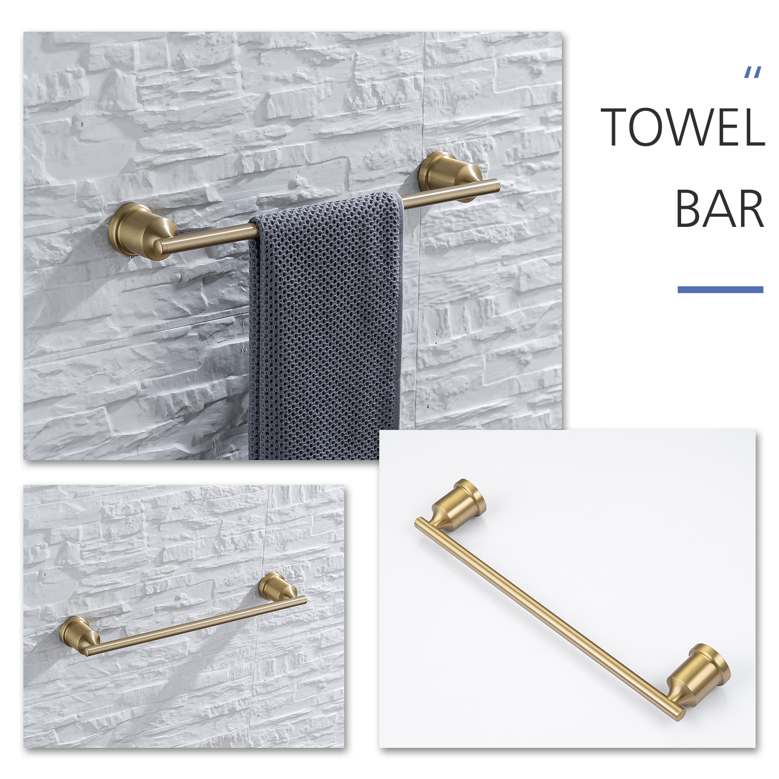 3-Piece Bathroom Hardware Set in Brushed Gold