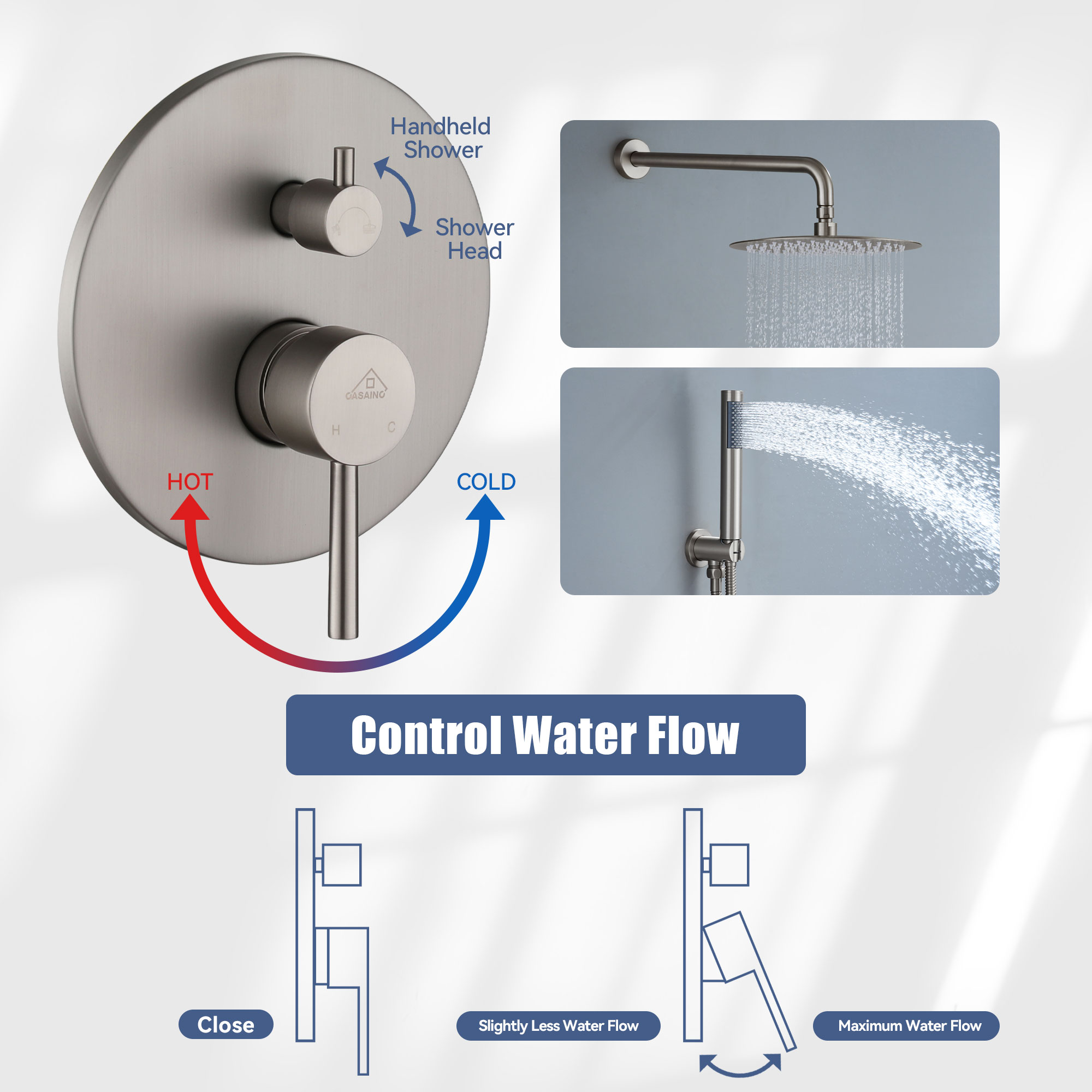 10" Wall Mount Water Saving Rain Shower Head System with Handheld