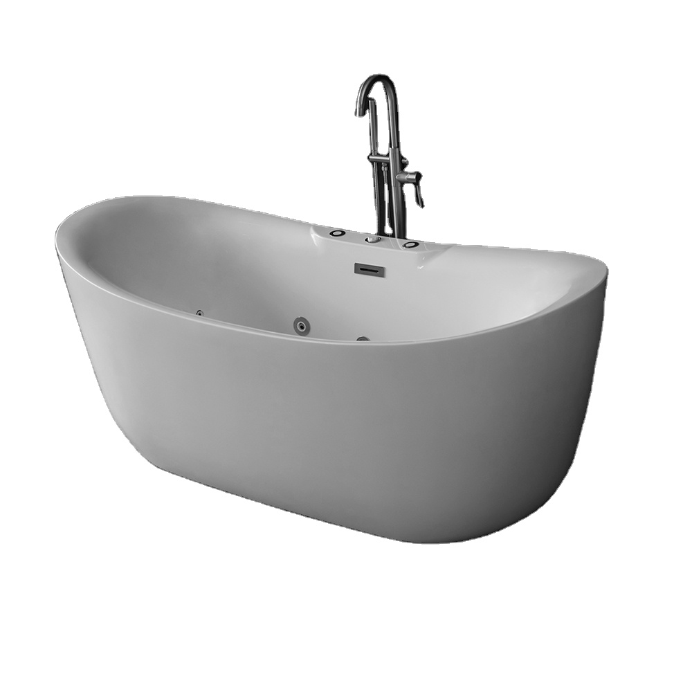 71" Freestanding Oval Whirlpool Massage Bathtub with Water Jests & Chromotherapy Lights