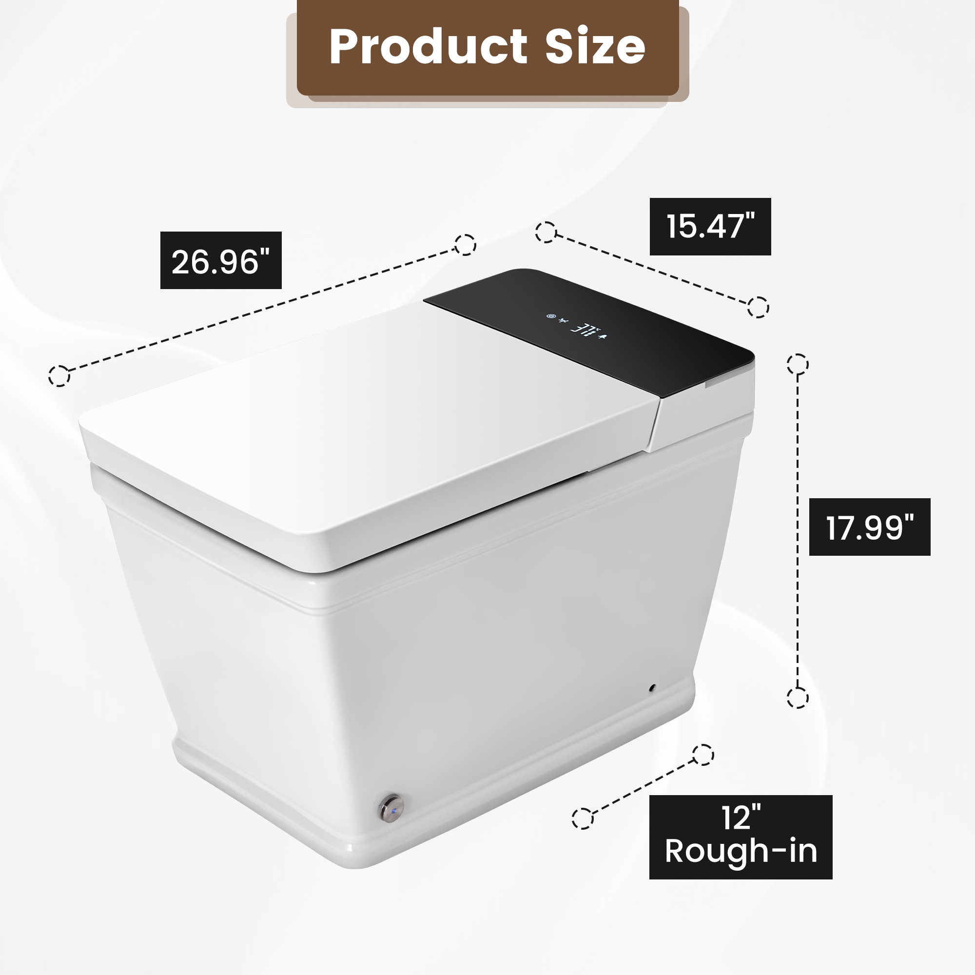 White Elongated Smart Bidet Toilet with UV Sterilization and Remote Control