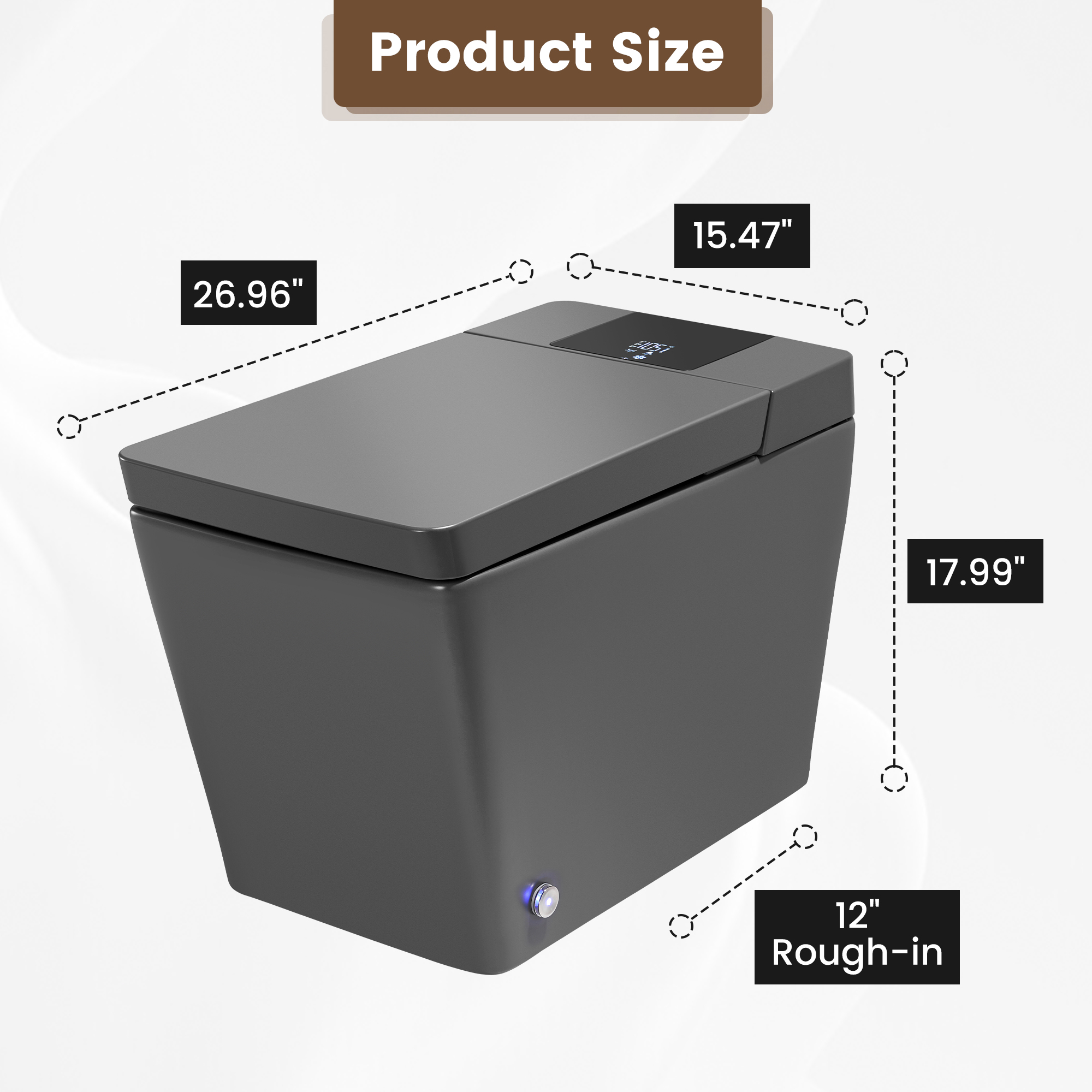 Square Smart Bidet Toilet with Heated Seat and Radar Sensor Lid