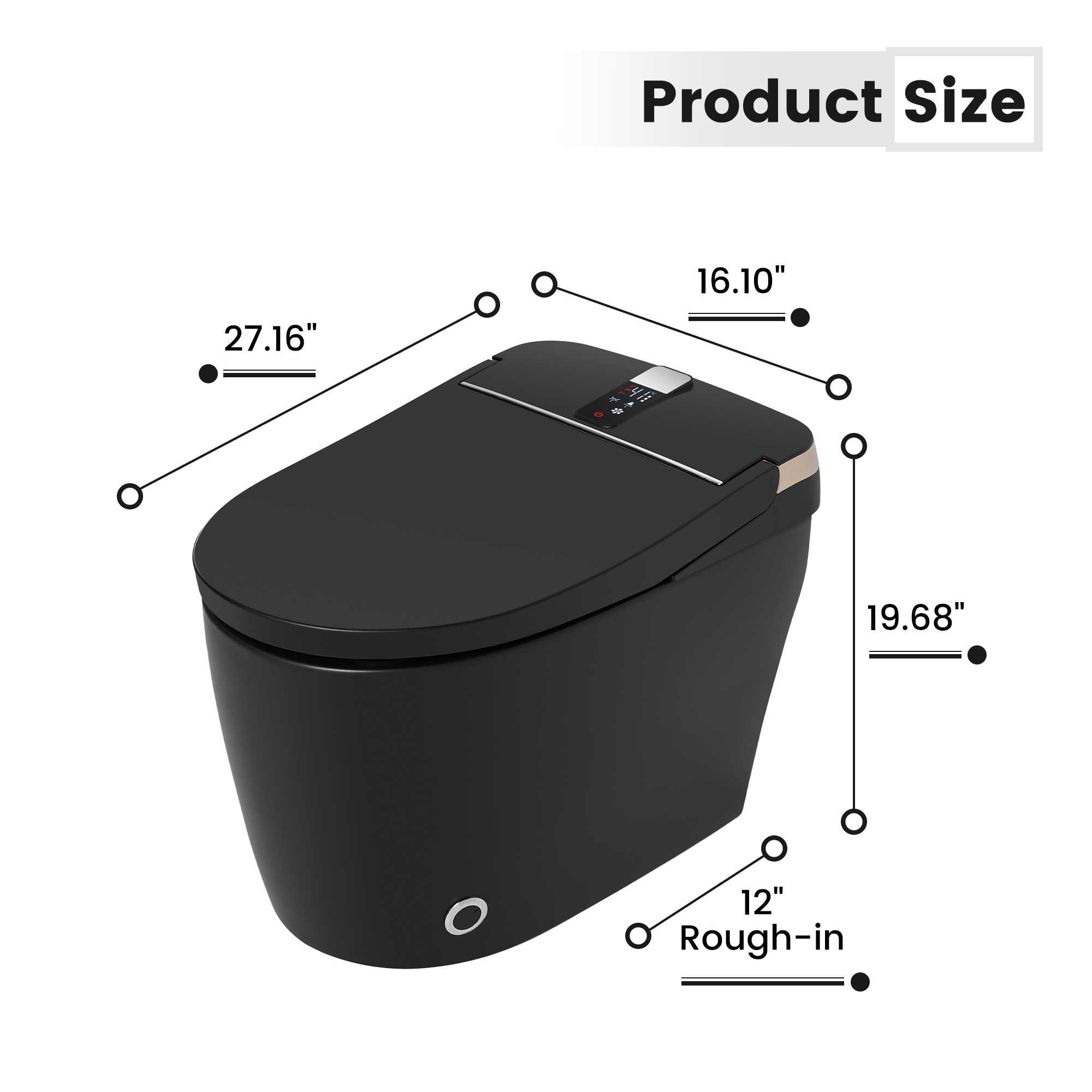 Luxe Smart Bidet Toilet with Built-in Deodorizer and LED Display, White, Black & Grey