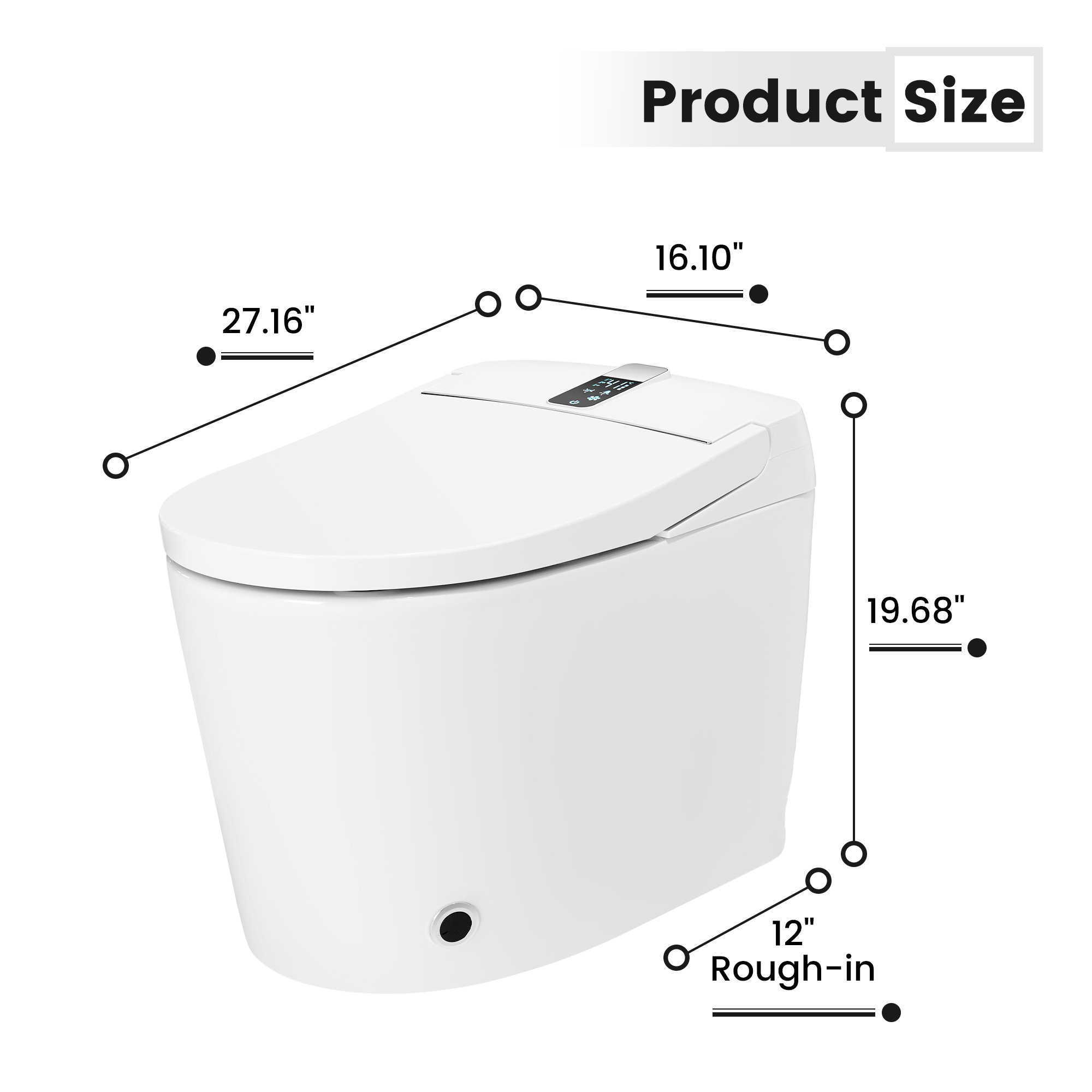 Luxe Smart Bidet Toilet with Built-in Deodorizer and LED Display, White, Black & Grey