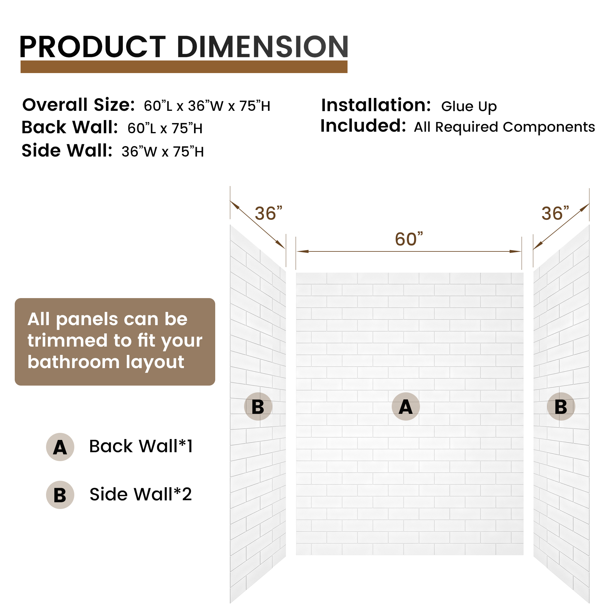 White SMC 3-Piece Glue Up Alcove Shower Wall Surround