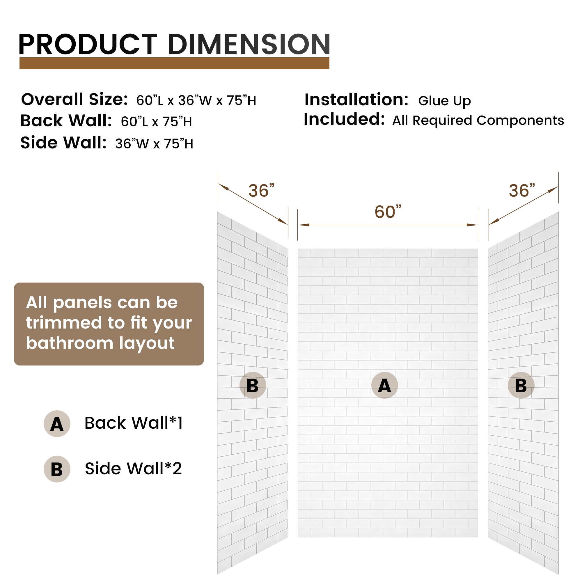 White SMC 3-Piece Glue Up Alcove Shower Wall Surround