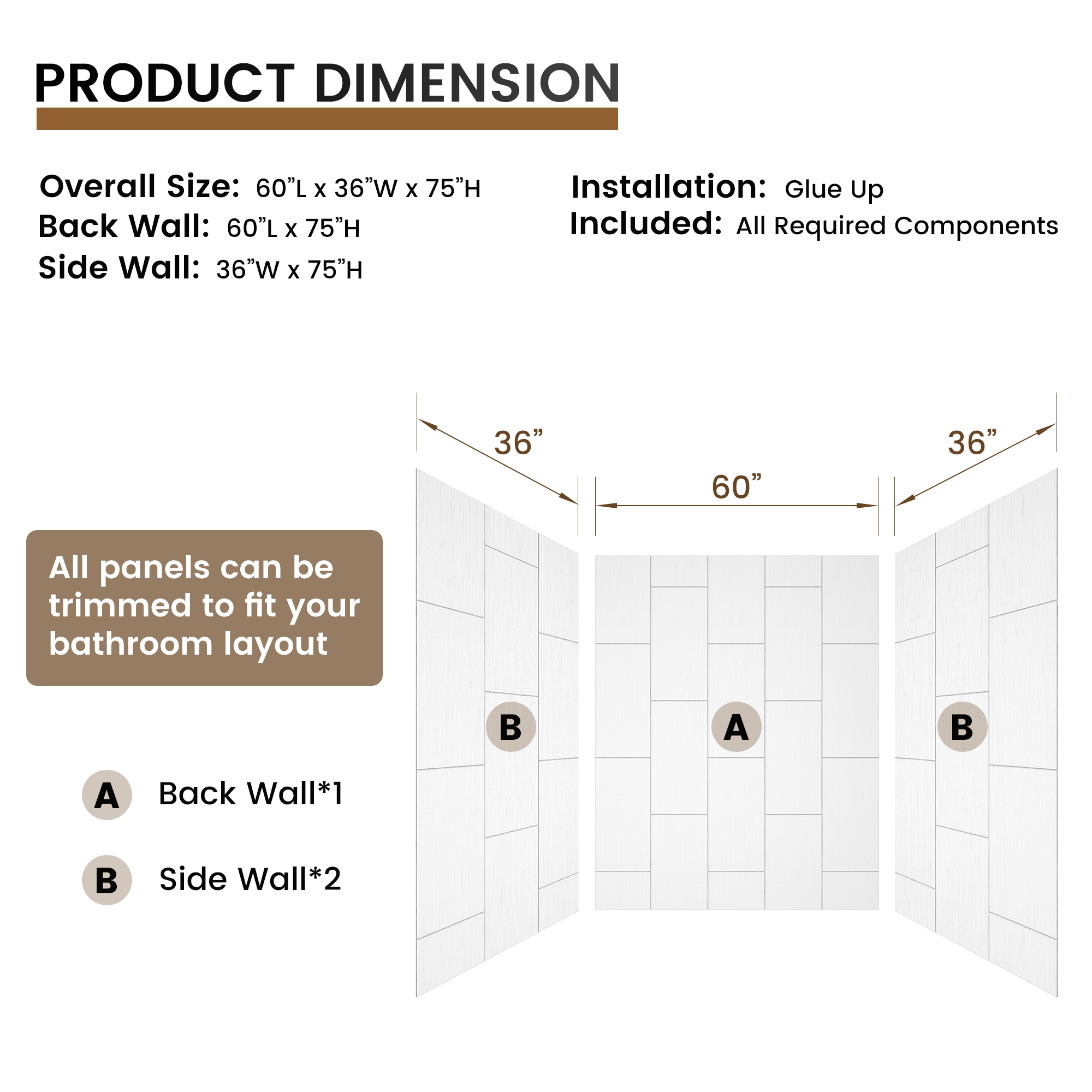 White SMC 3-Piece Glue Up Alcove Shower Wall Surround