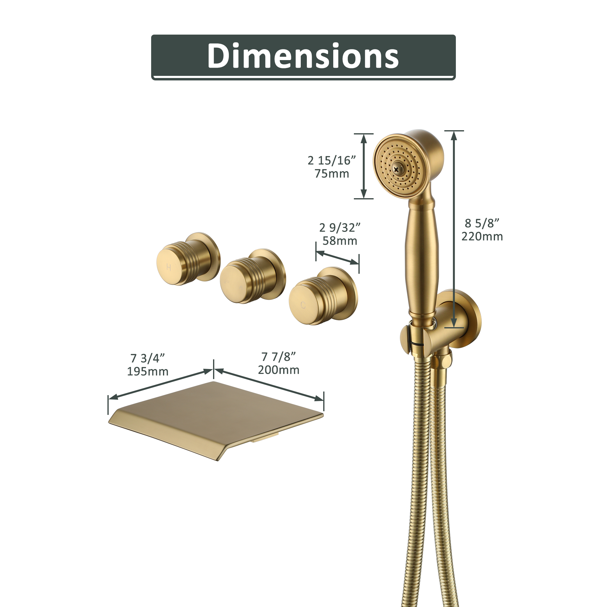 Wall-Mounted Waterfall Bathtub Faucet with Handheld Shower