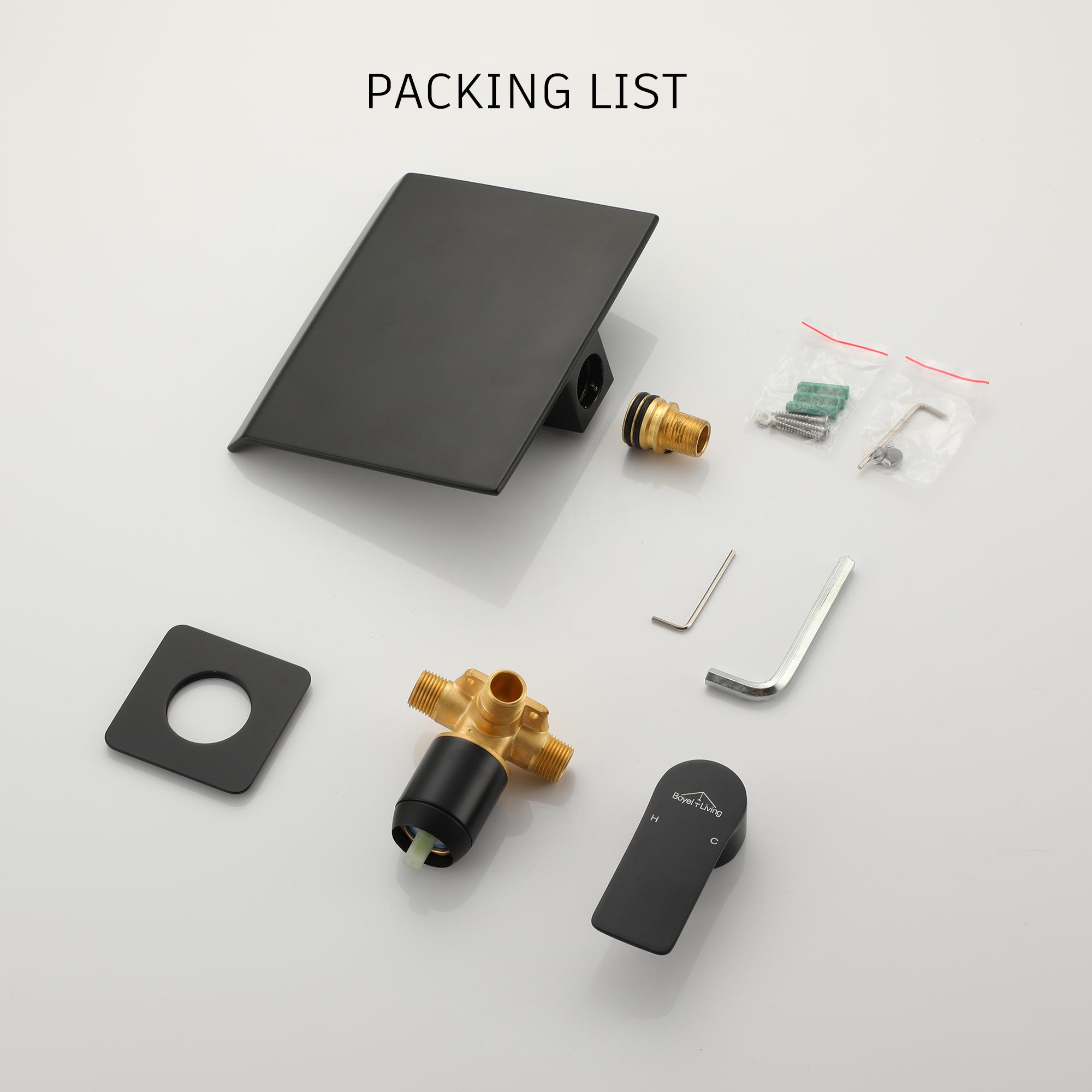 Wall Mounted Waterfall Bathroom Sink Faucet in Matte Black & Brushed Gold