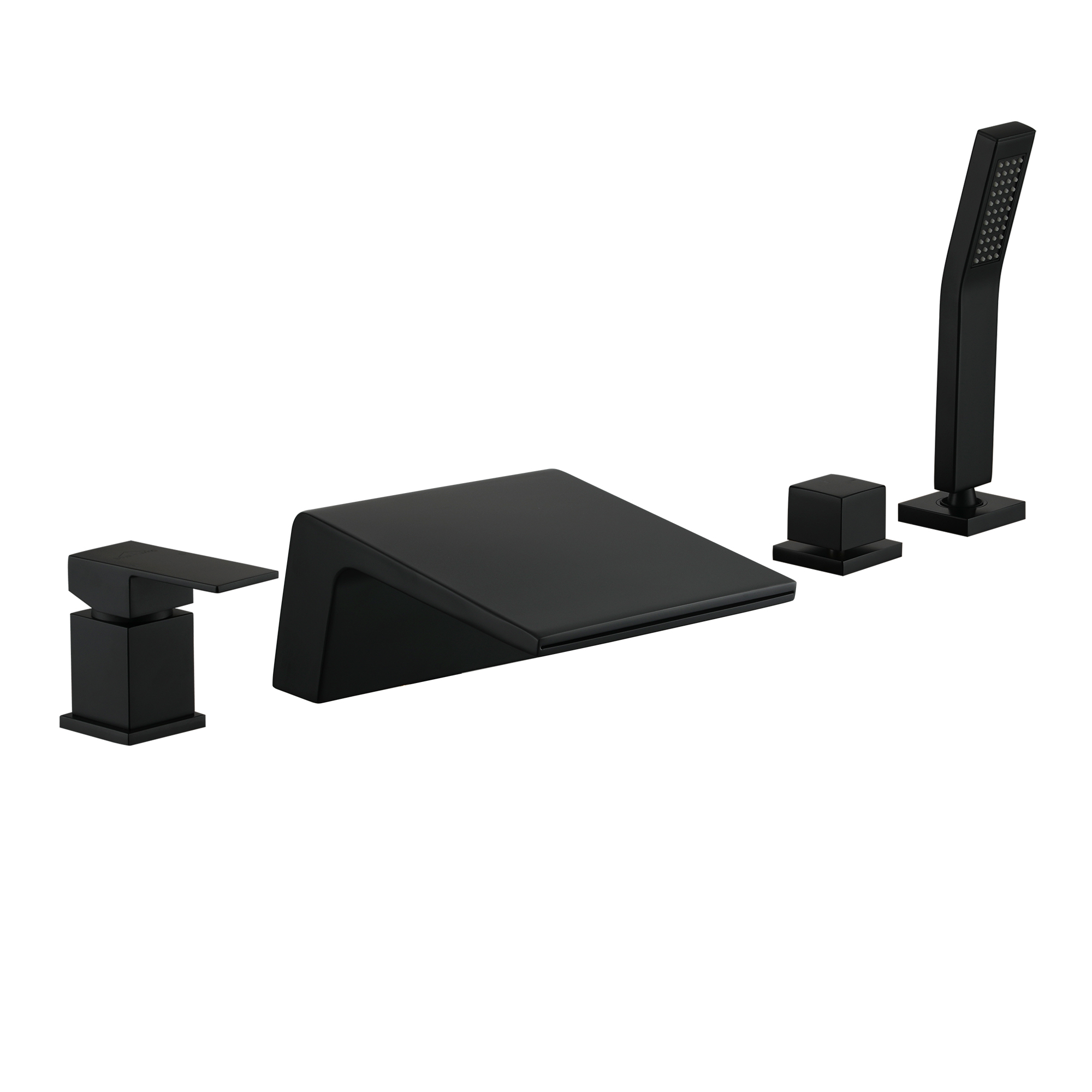 Deck Mounted Roman Tub Faucet with Hand Shower and Water Supply Hose